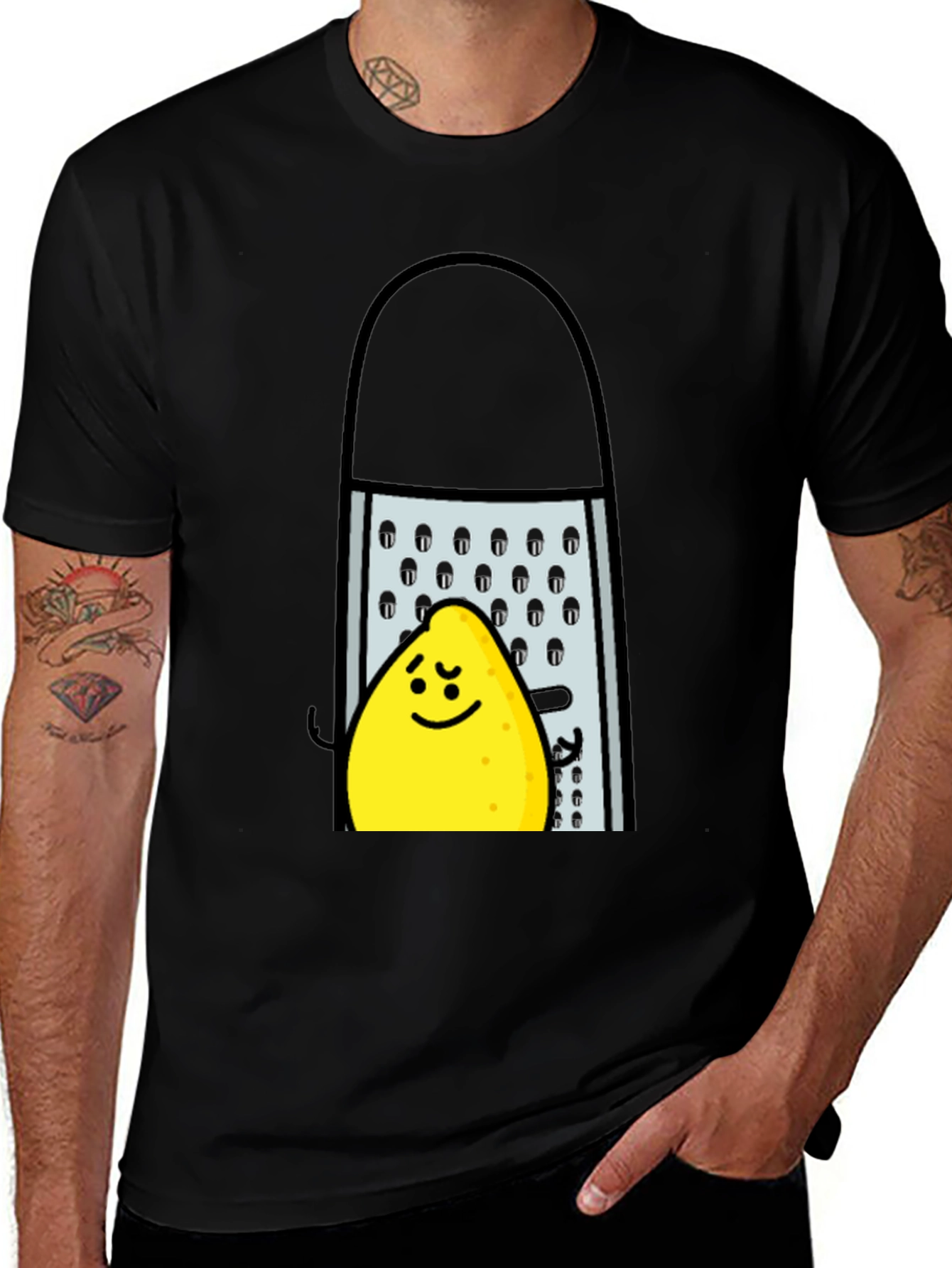 Funny Grated Lemon T-Shirt - Black Cotton Tee
