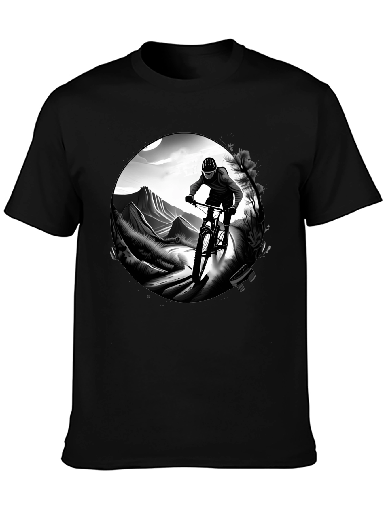 Mens Black Mountain Biking Graphic Tee