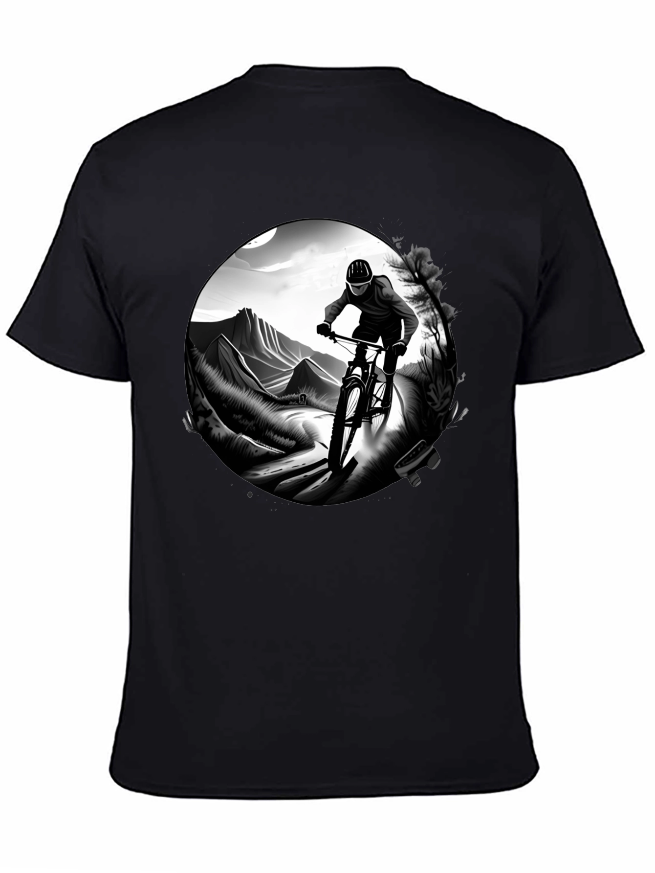 Mens Black Mountain Biking Graphic Tee