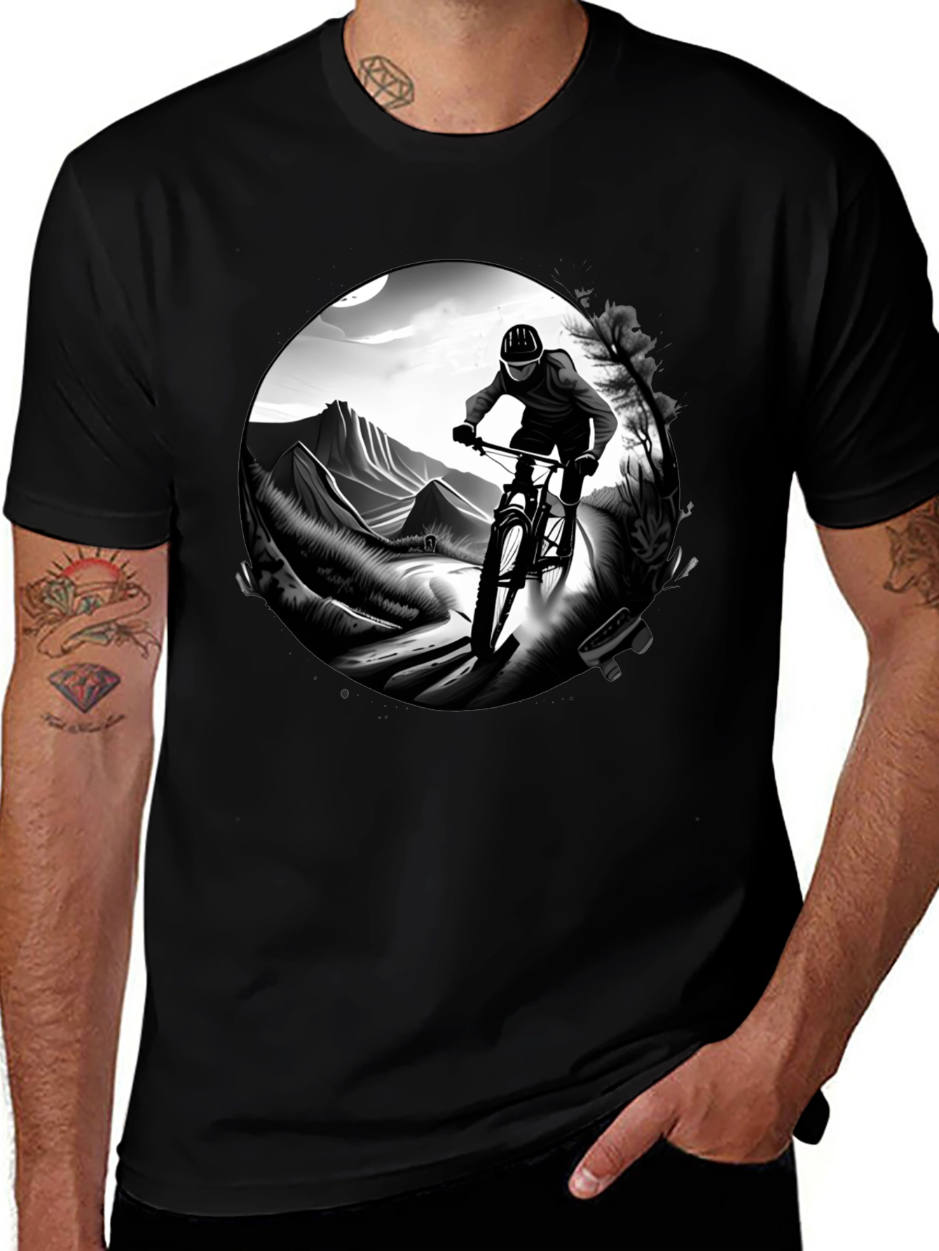 Mens Black Mountain Biking Graphic Tee