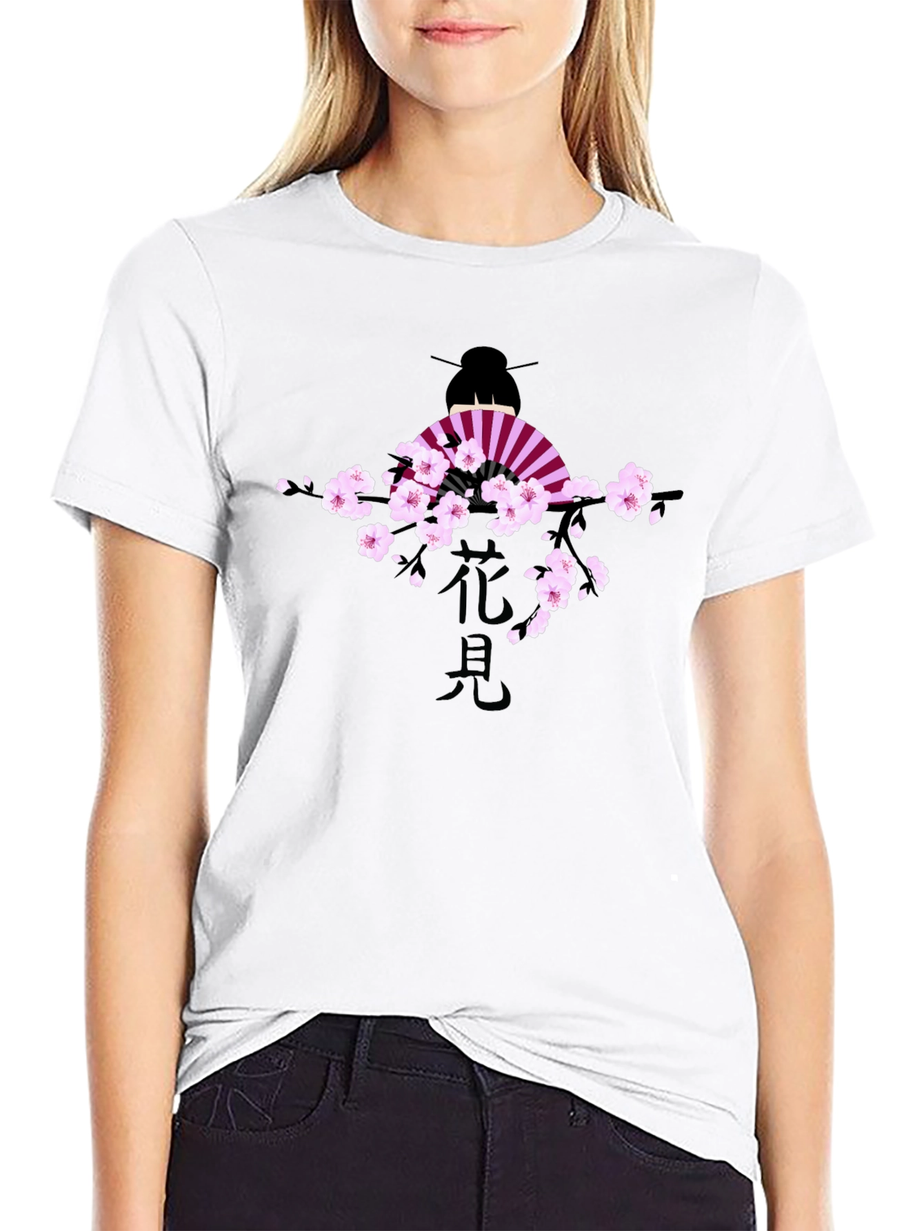 Geisha Cherry Blossom Graphic T-Shirt