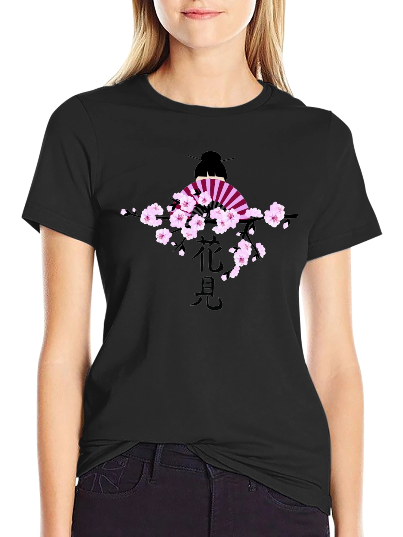 Geisha Cherry Blossom Graphic T-Shirt