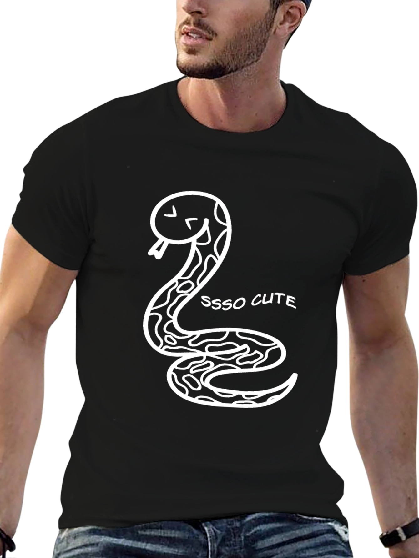 Sssso Cute Snake Graphic Tee - Black Cotton T-Shirt