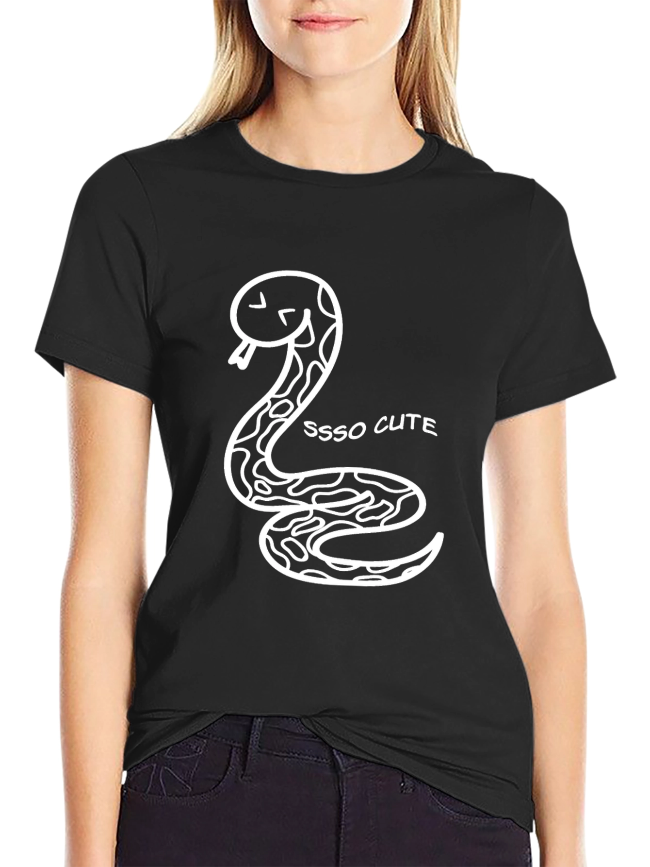Sssso Cute Snake Graphic Tee - Black Cotton T-Shirt