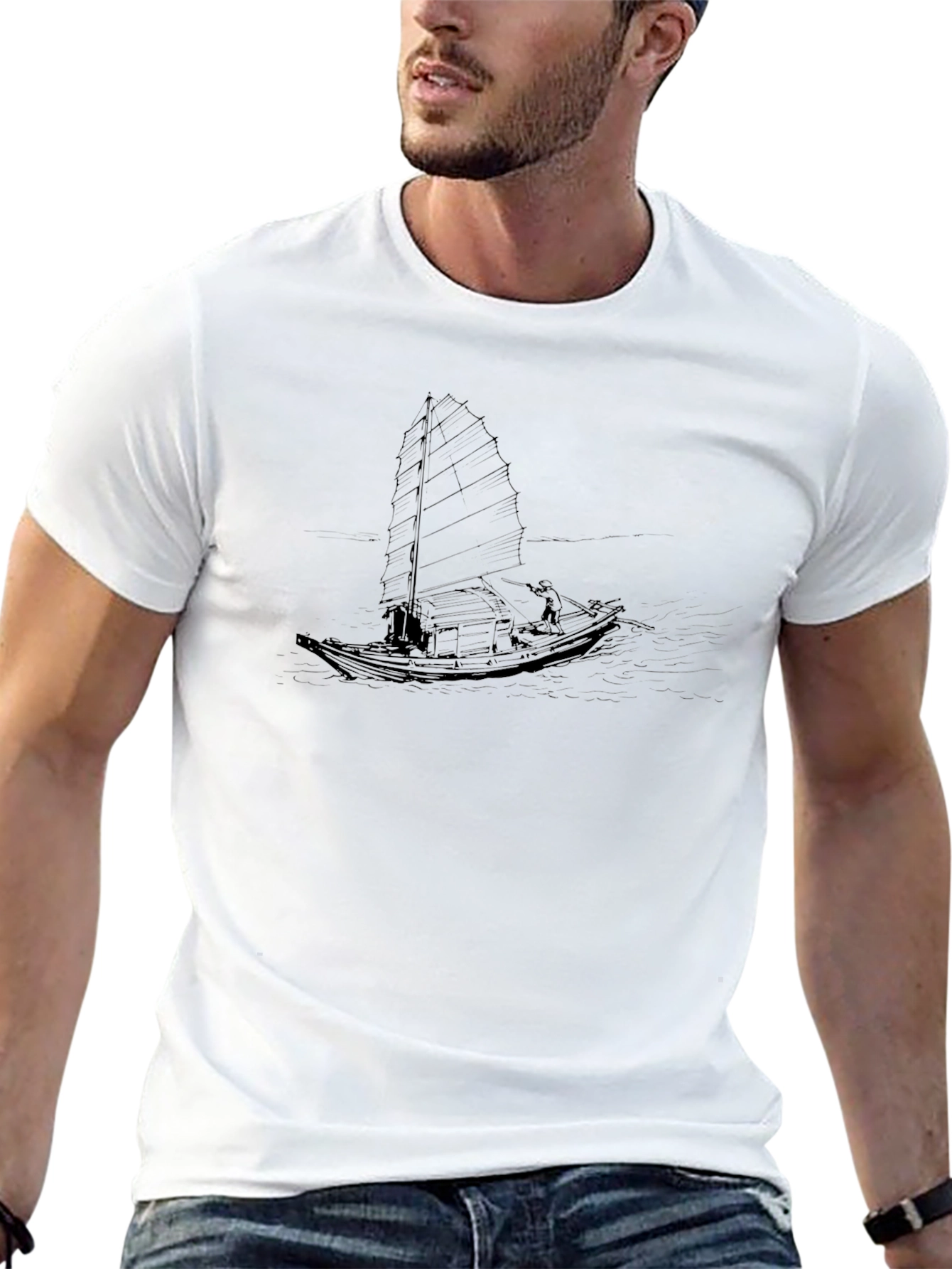 Black T-Shirt with Sailboat Design