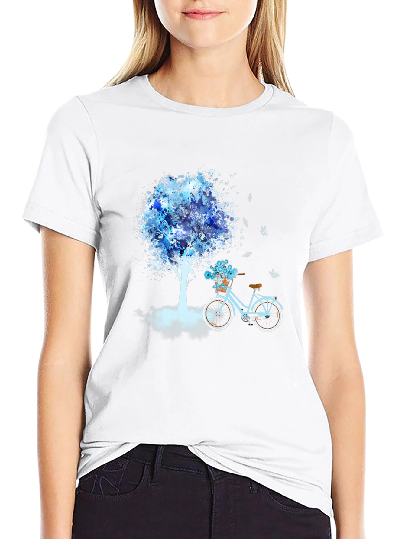 Blue Tree Bicycle Black T-Shirt