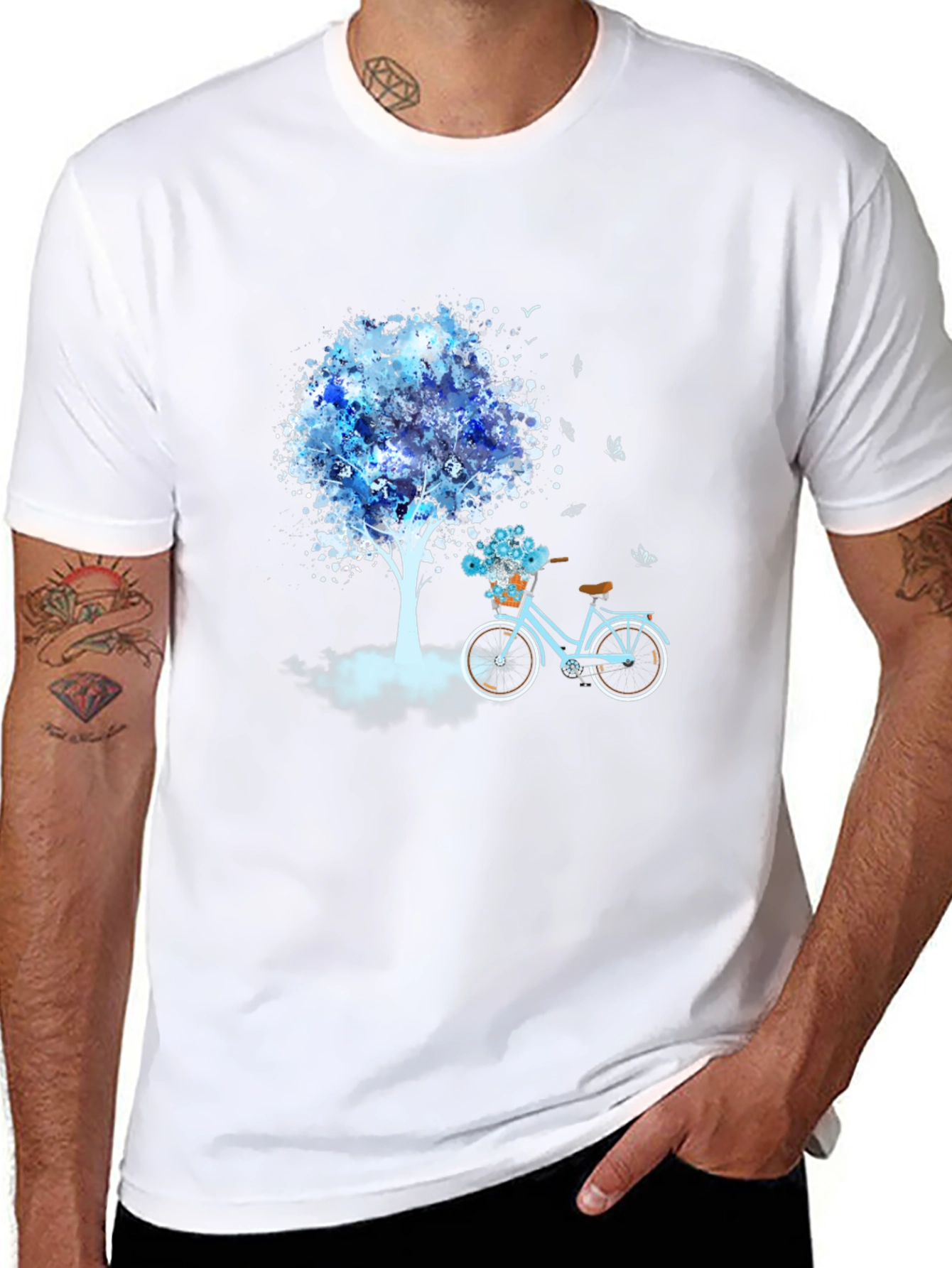 Blue Tree Bicycle Black T-Shirt