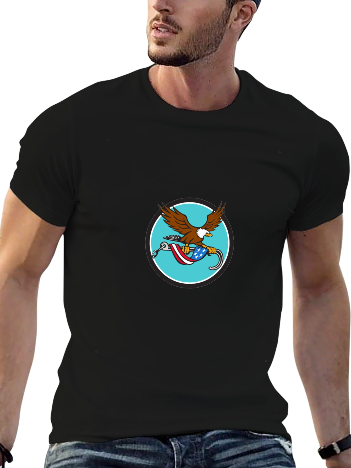 Eagle USA Flag Graphic Print Black T-Shirt