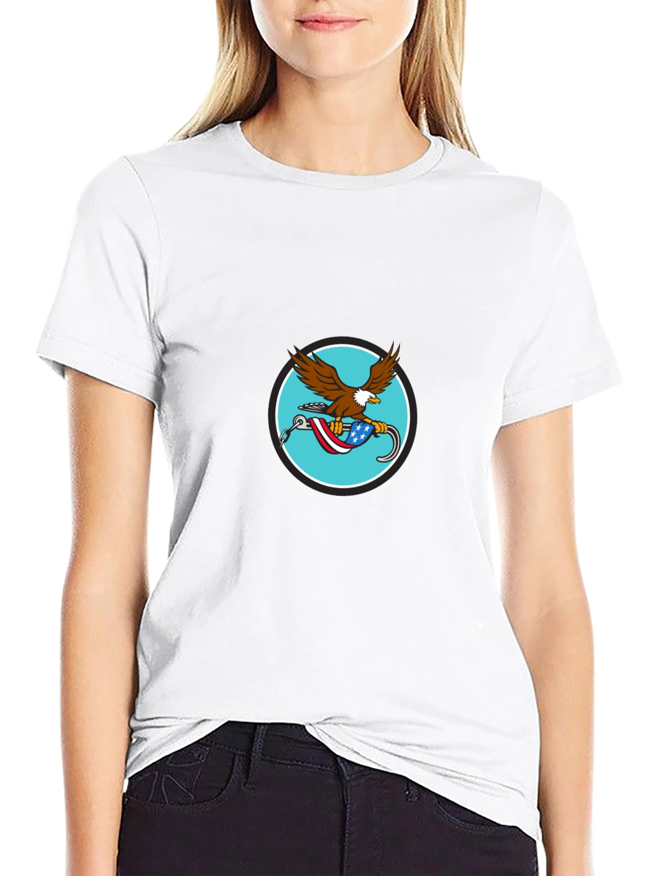 Eagle USA Flag Graphic Print Black T-Shirt