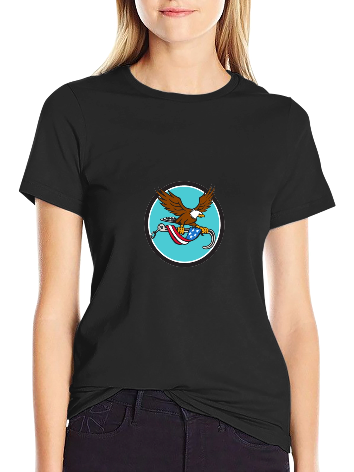 Eagle USA Flag Graphic Print Black T-Shirt