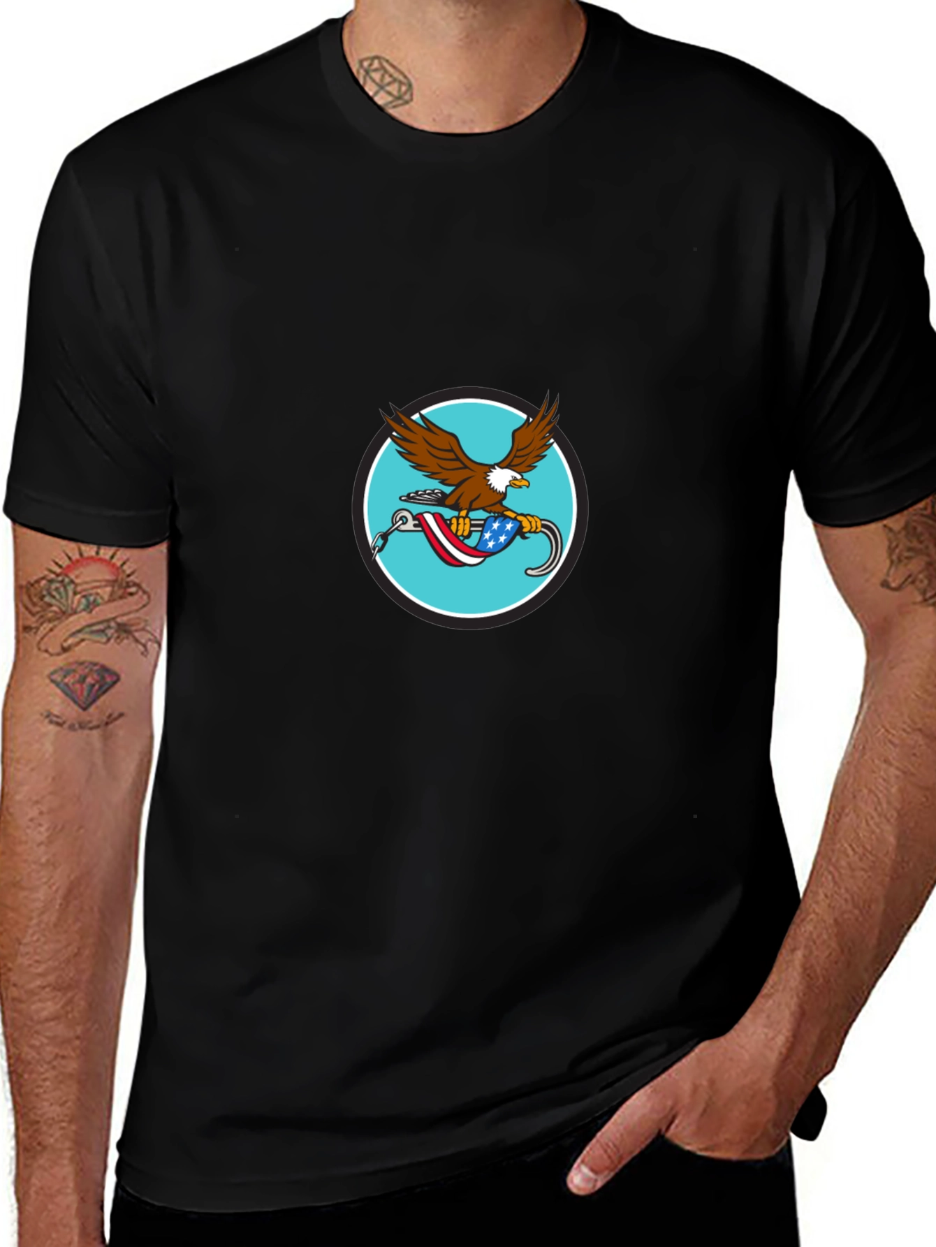 Eagle USA Flag Graphic Print Black T-Shirt