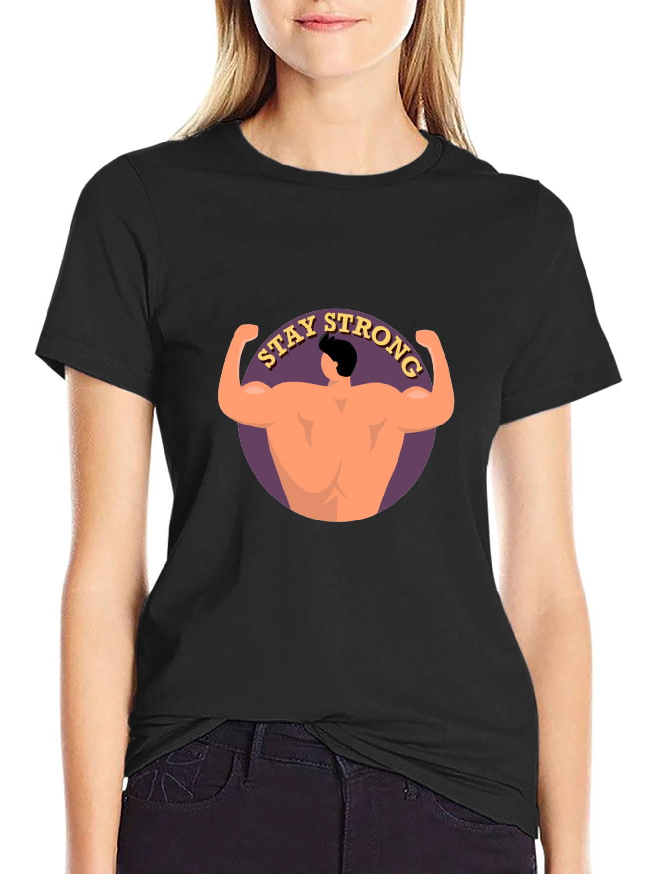Stay Strong Graphic Print Black T-Shirt