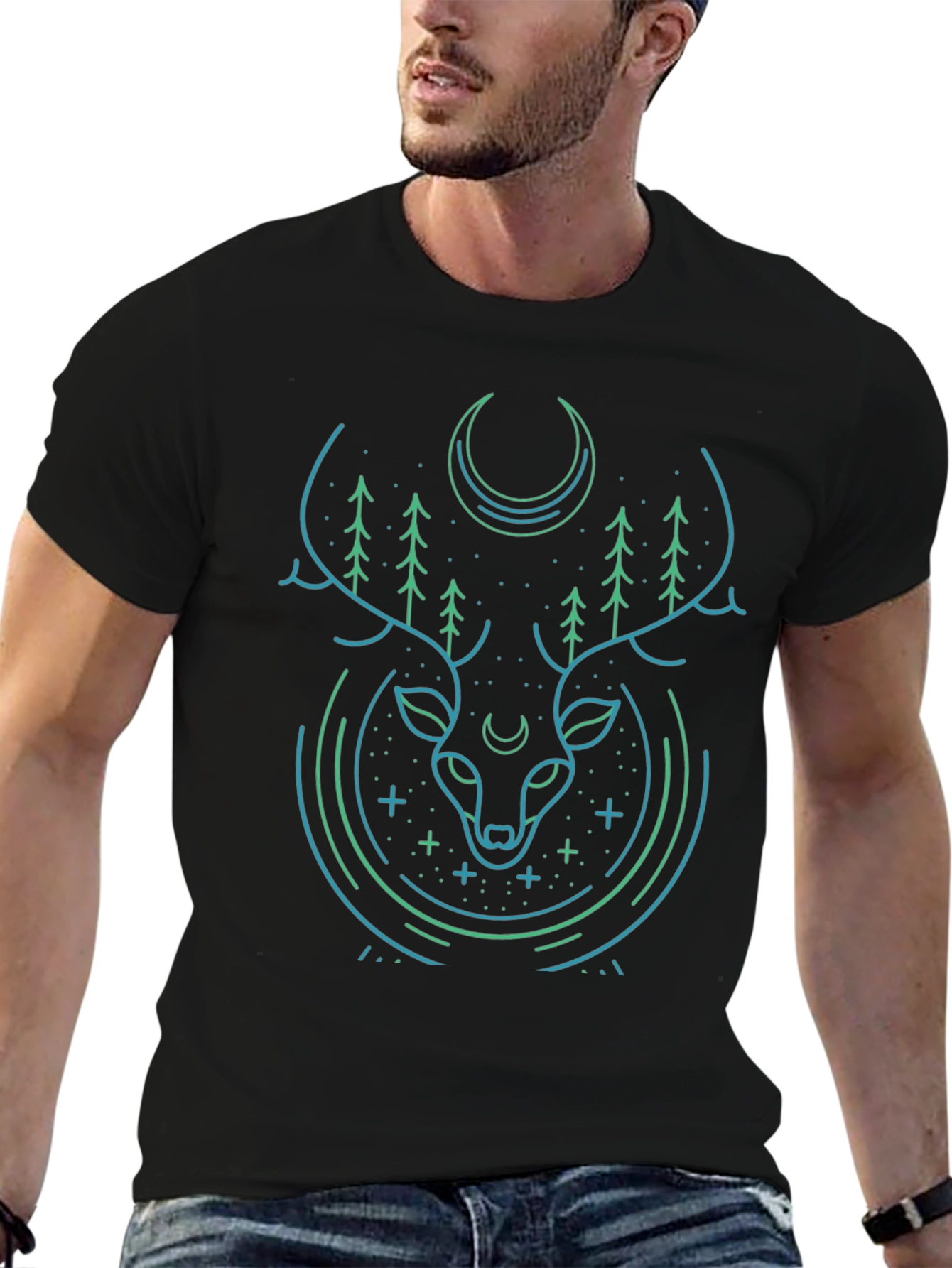 Mystic Deer Graphic Tee - Modern Black T-Shirt