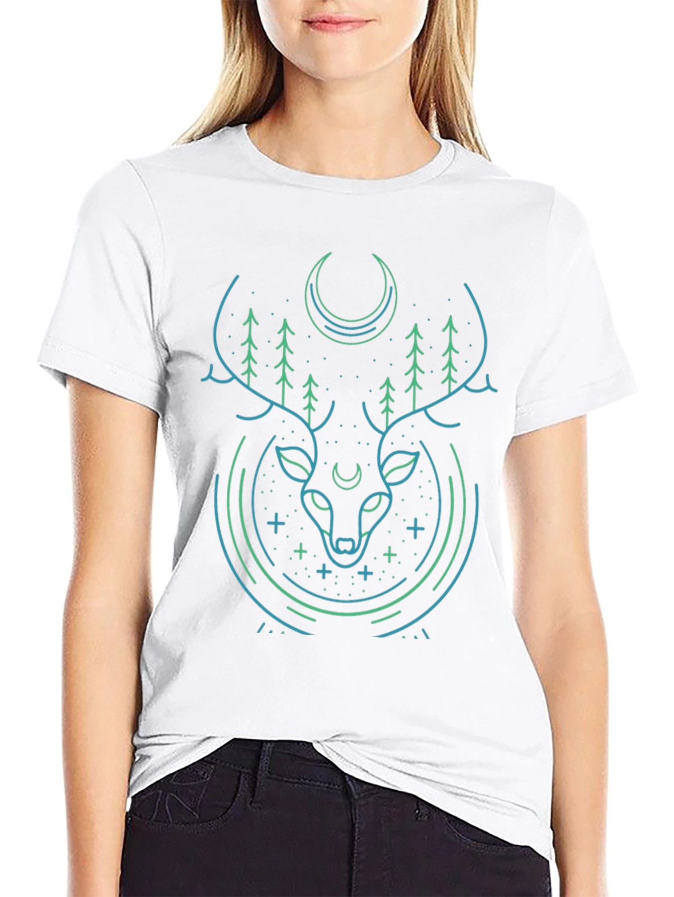 Mystic Deer Graphic Tee - Modern Black T-Shirt