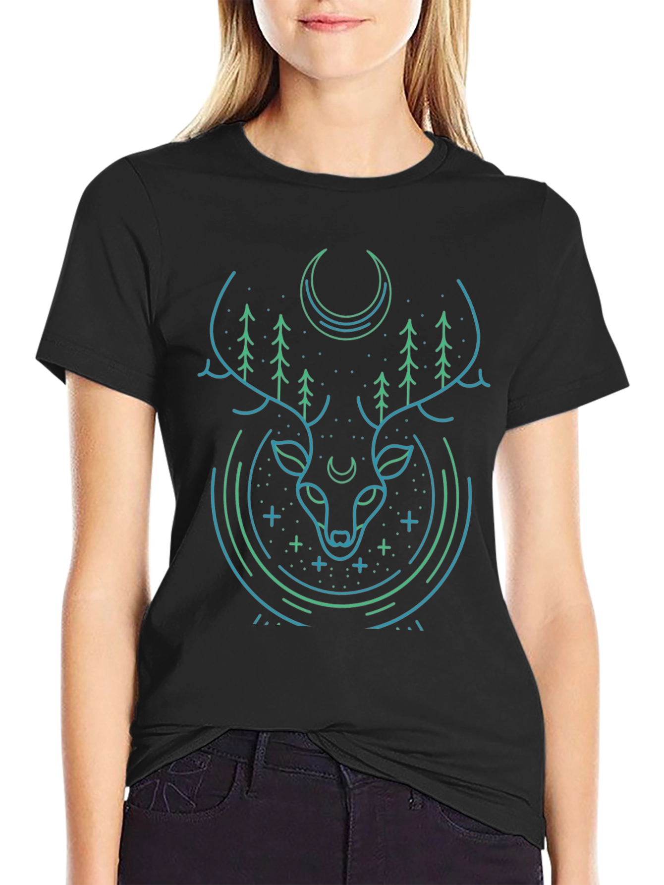 Mystic Deer Graphic Tee - Modern Black T-Shirt