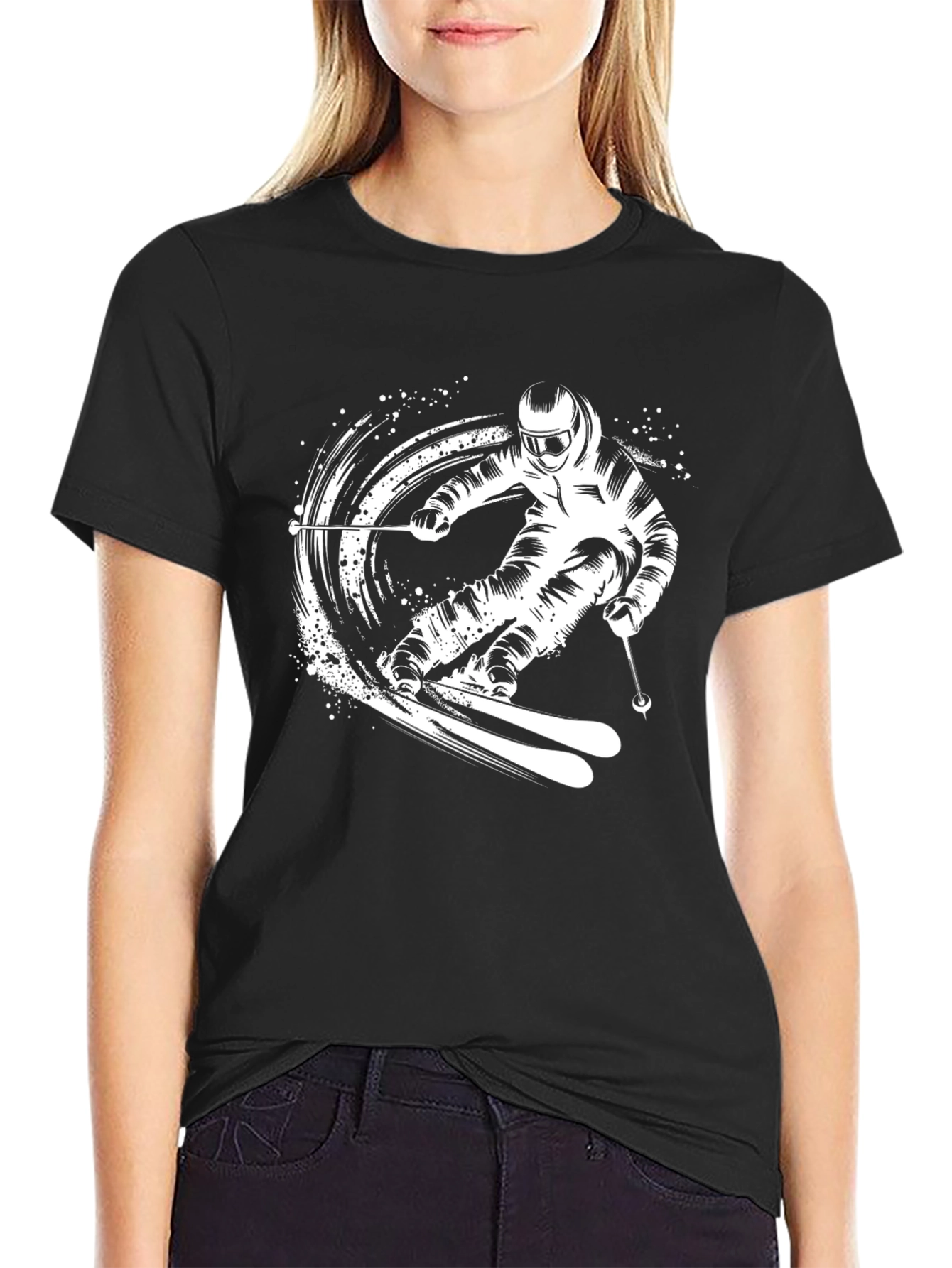 Skiing T-Shirt | Black Graphic Tee