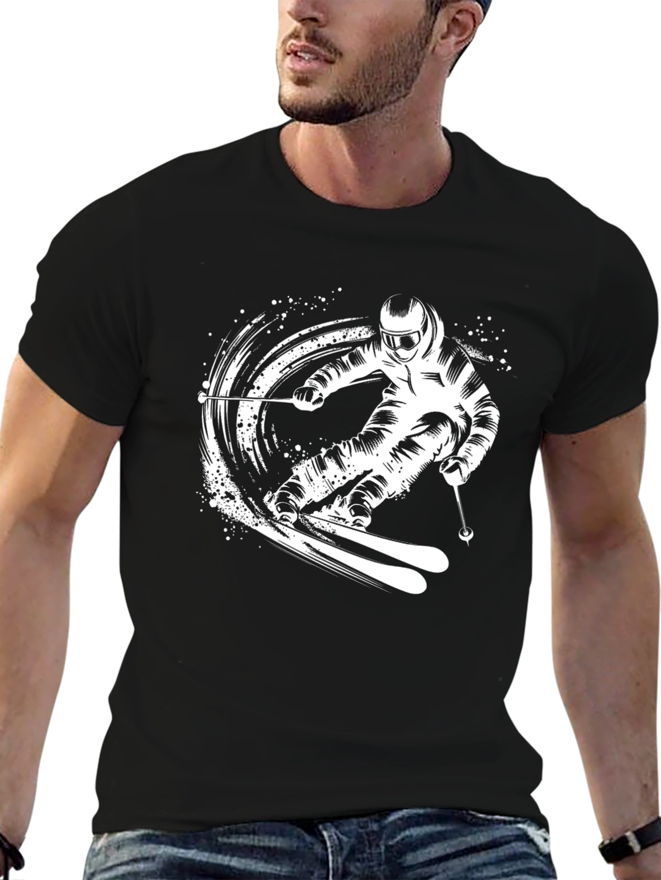 Skiing T-Shirt | Black Graphic Tee