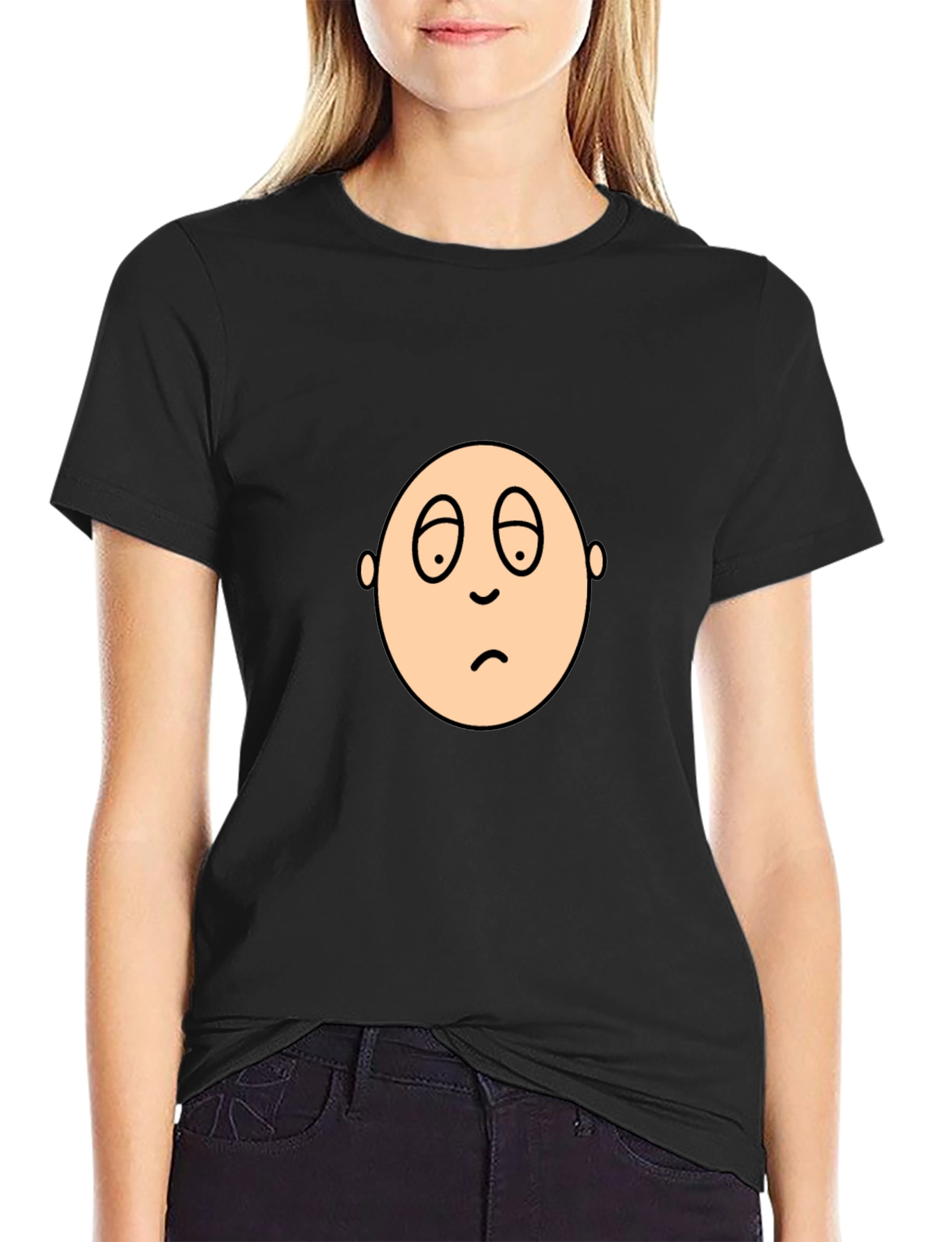 Sad Face Graphic Black T-Shirt