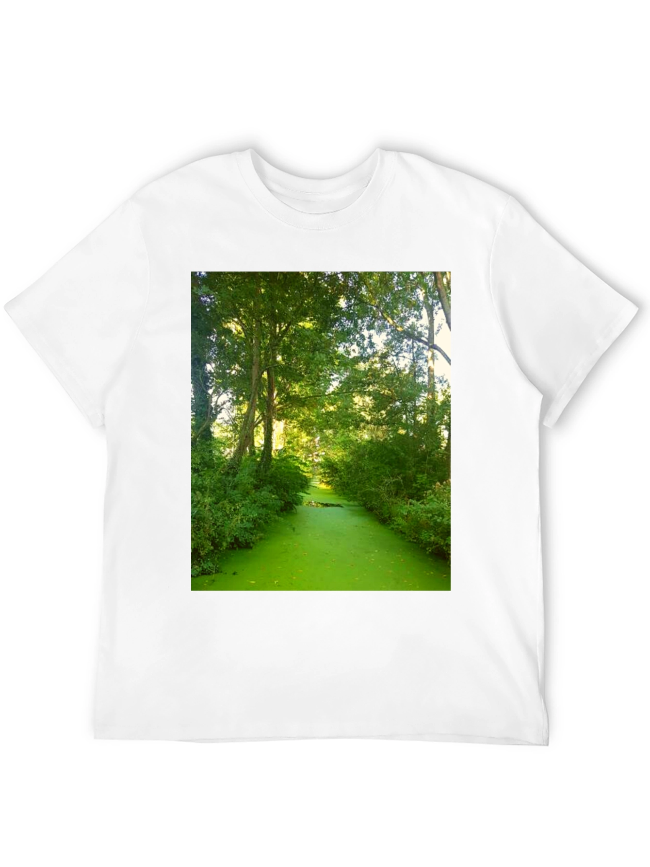 Nature Scene Graphic Tee - Lush Green River Design