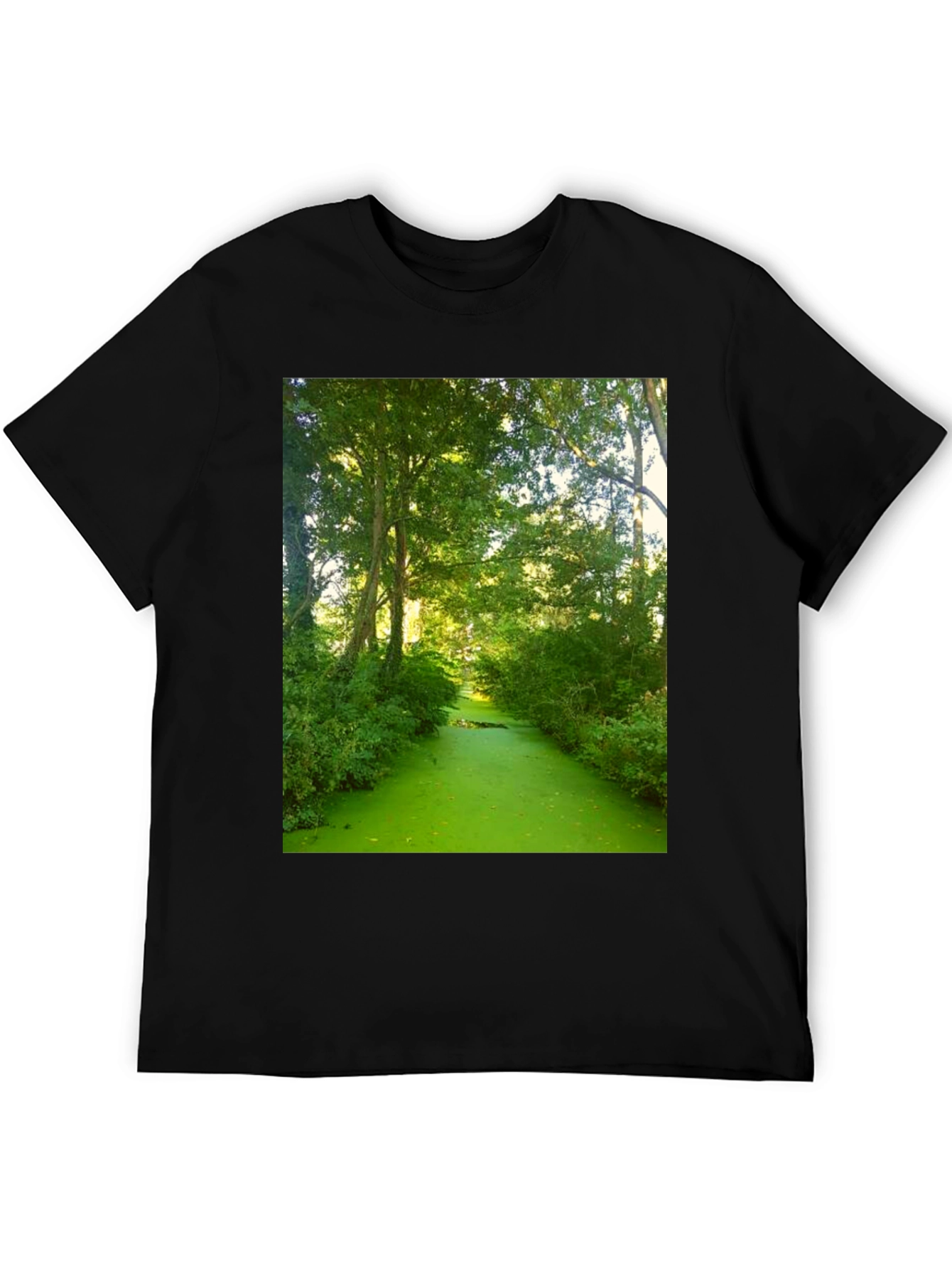 Nature Scene Graphic Tee - Lush Green River Design
