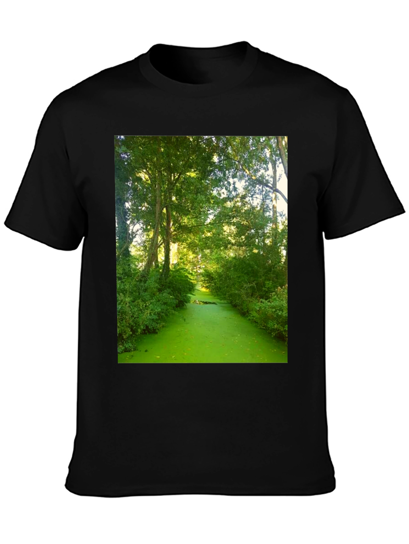 Nature Scene Graphic Tee - Lush Green River Design