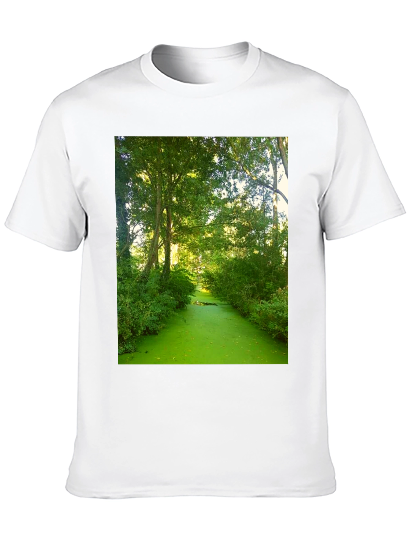 Nature Scene Graphic Tee - Lush Green River Design