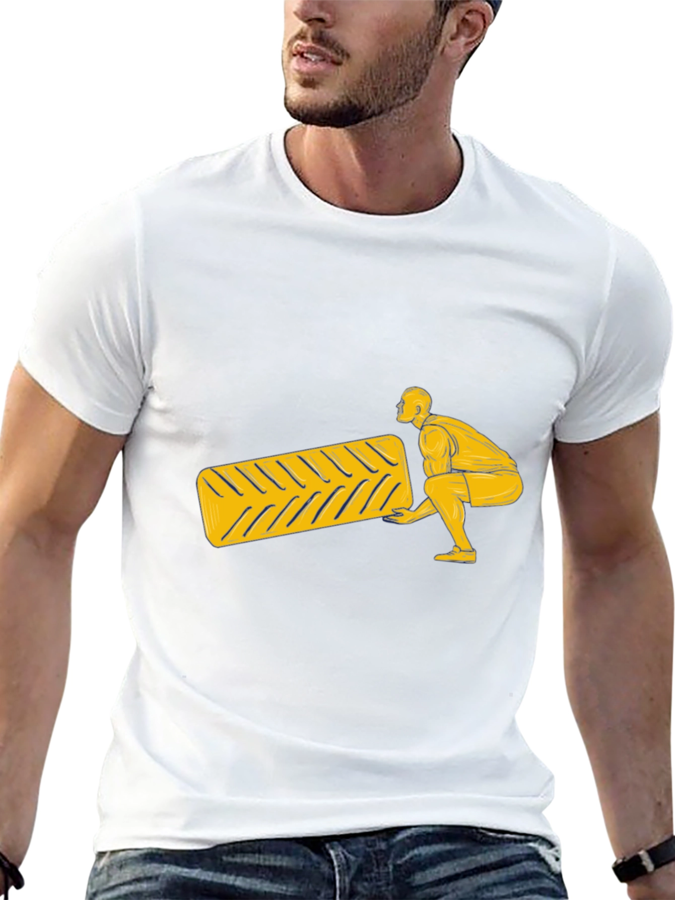 Mans Black T-Shirt with Lifting Design