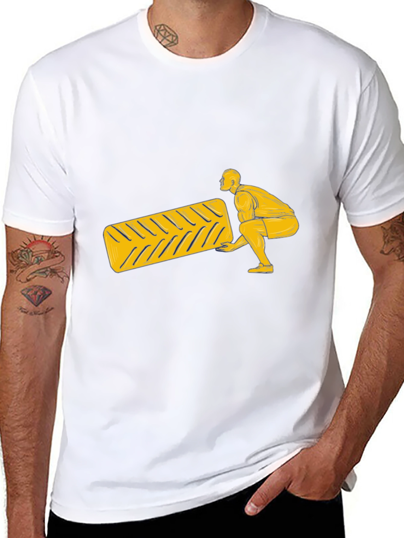 Mans Black T-Shirt with Lifting Design