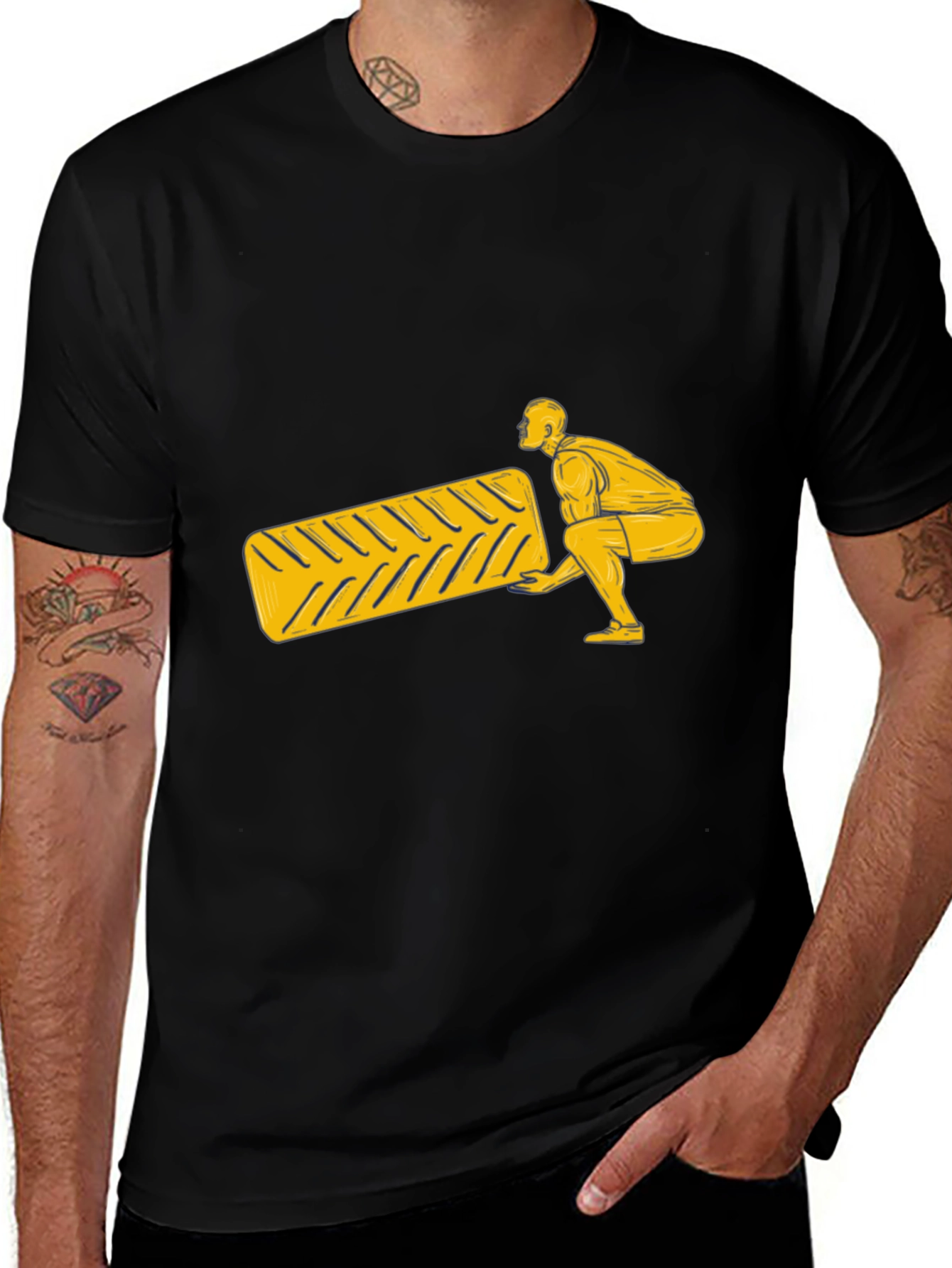 Mans Black T-Shirt with Lifting Design