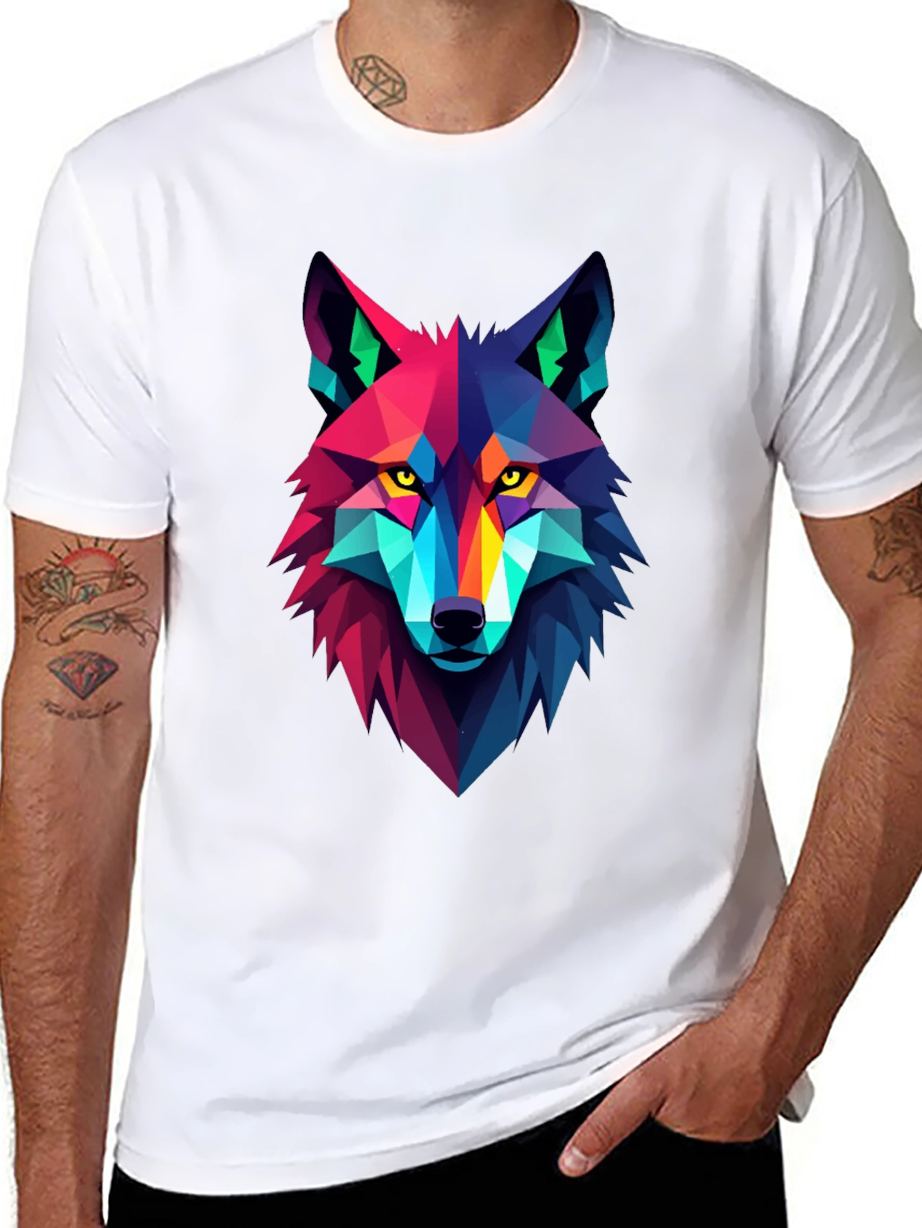 Geometric Wolf Graphic Black Tee