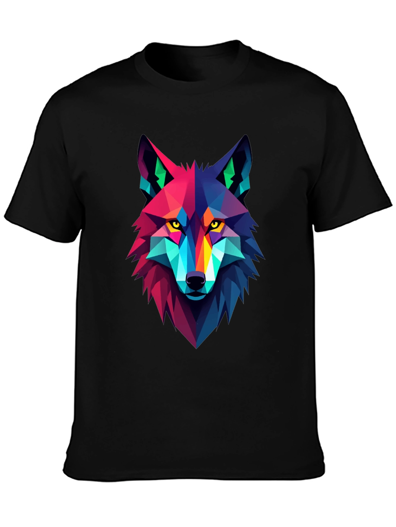 Geometric Wolf Graphic Black Tee
