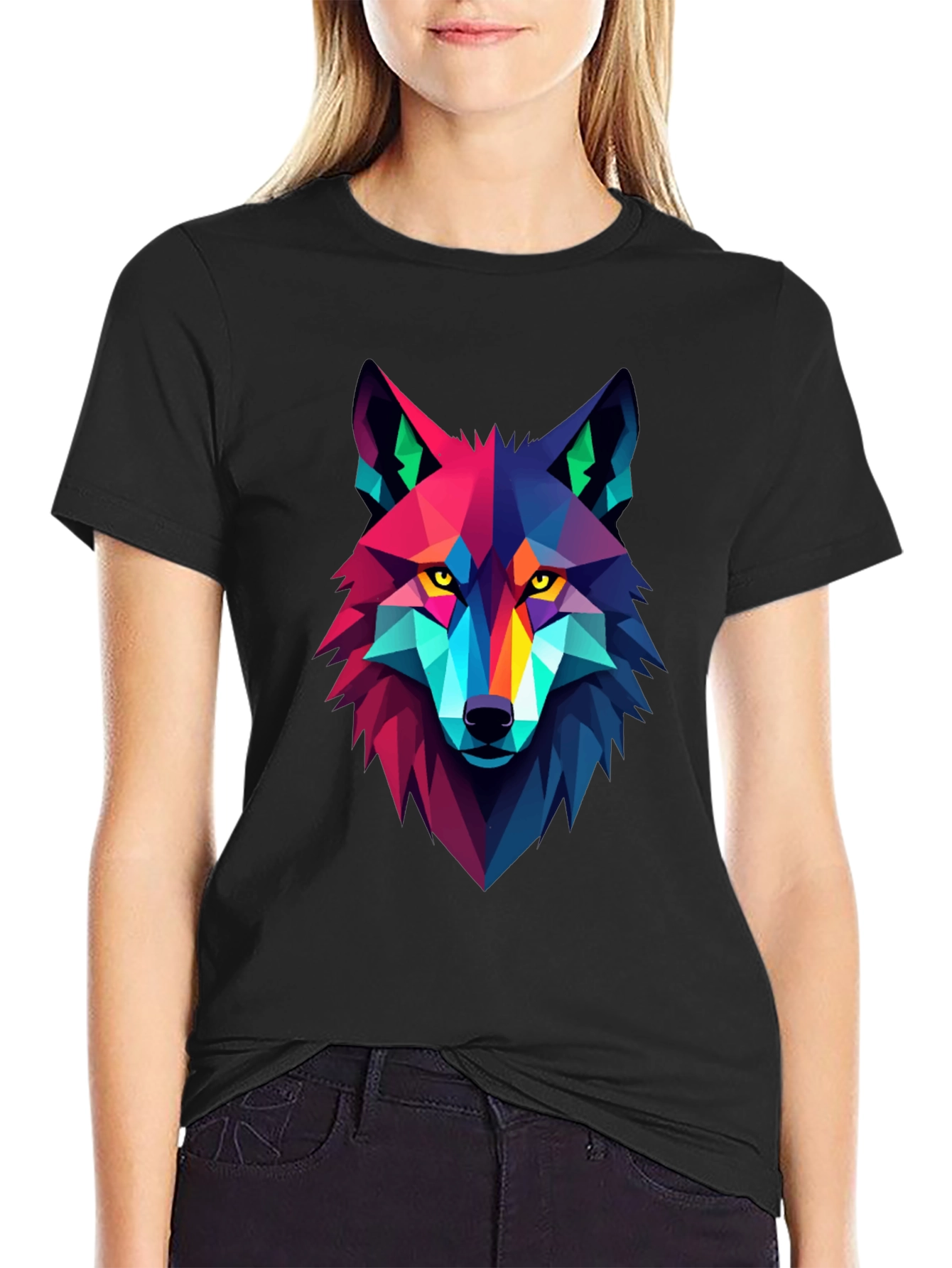 Geometric Wolf Graphic Black Tee