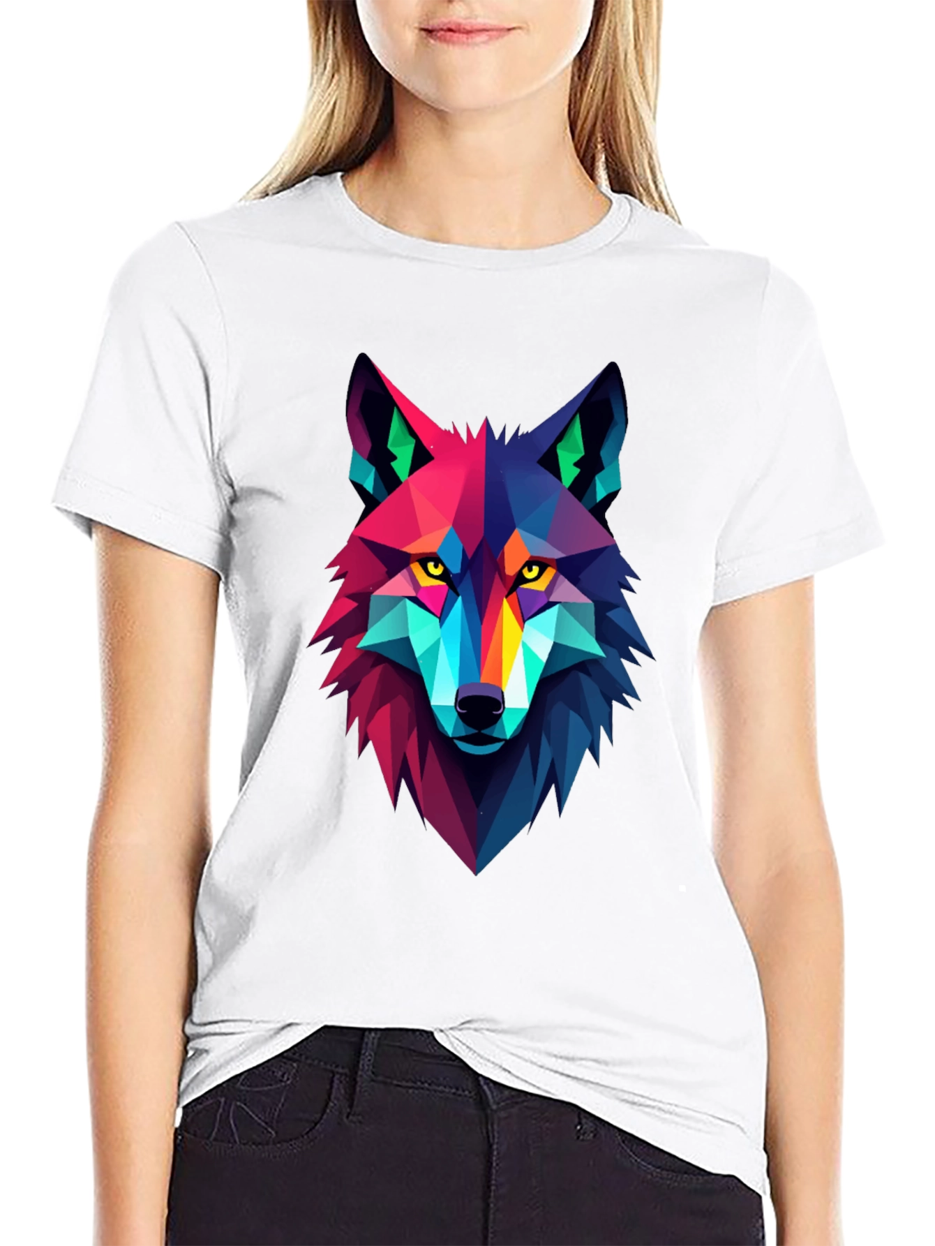 Geometric Wolf Graphic Black Tee