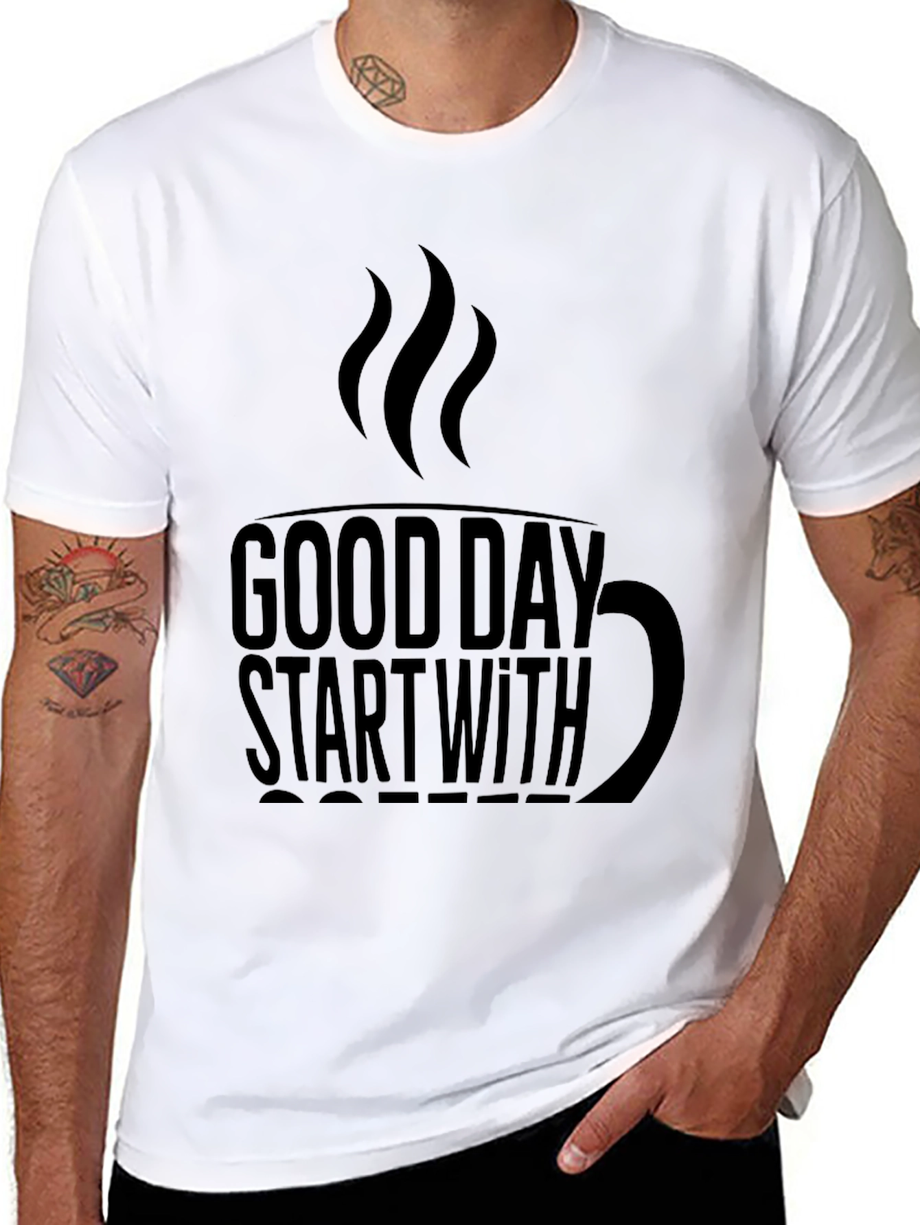 Good Day Start With Coffee Black Tee Shirt