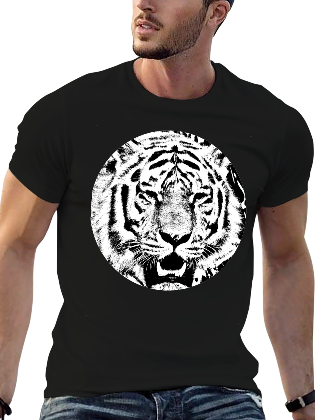 Tiger Graphic Tee - Black Cotton T-Shirt