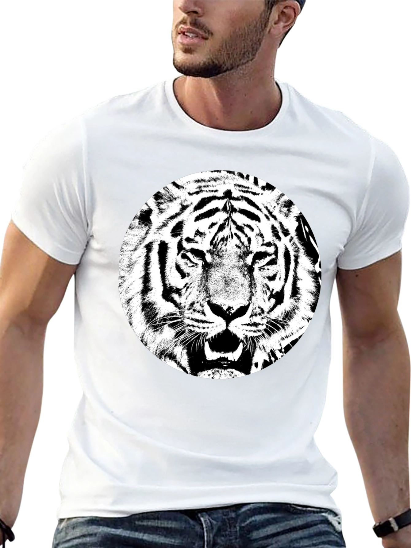 Tiger Graphic Tee - Black Cotton T-Shirt