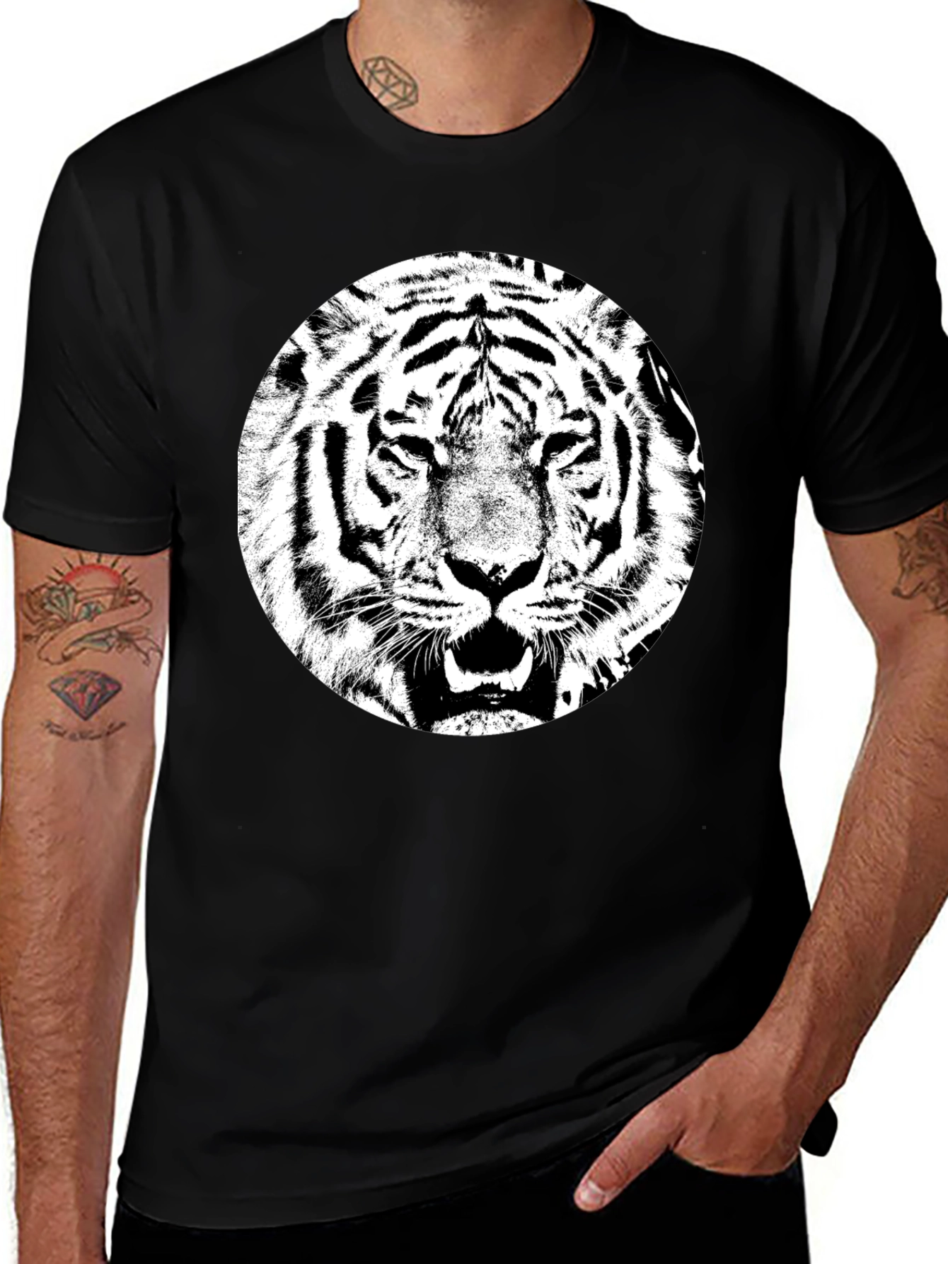 Tiger Graphic Tee - Black Cotton T-Shirt