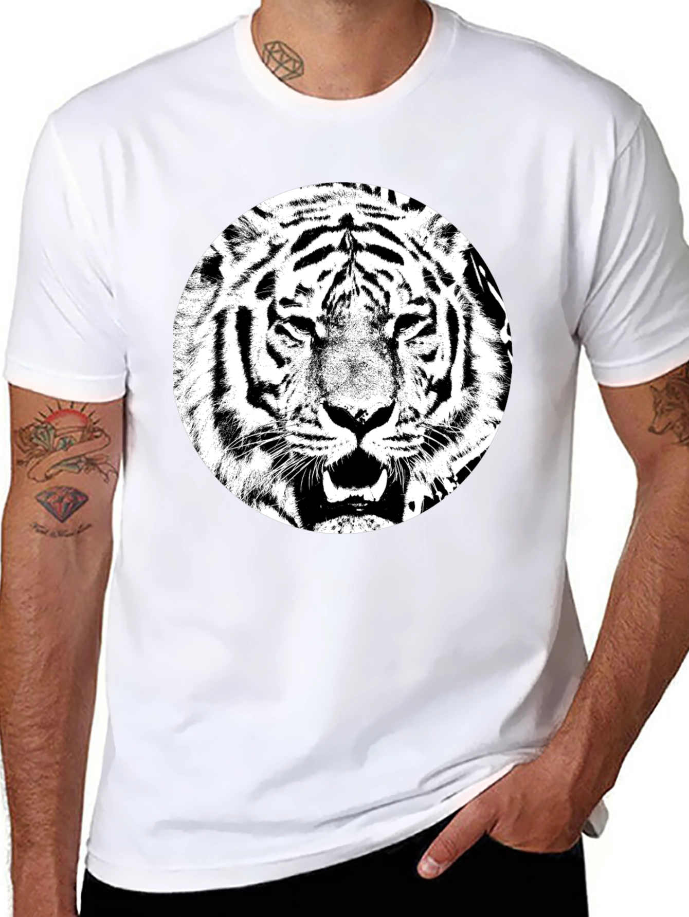 Tiger Graphic Tee - Black Cotton T-Shirt