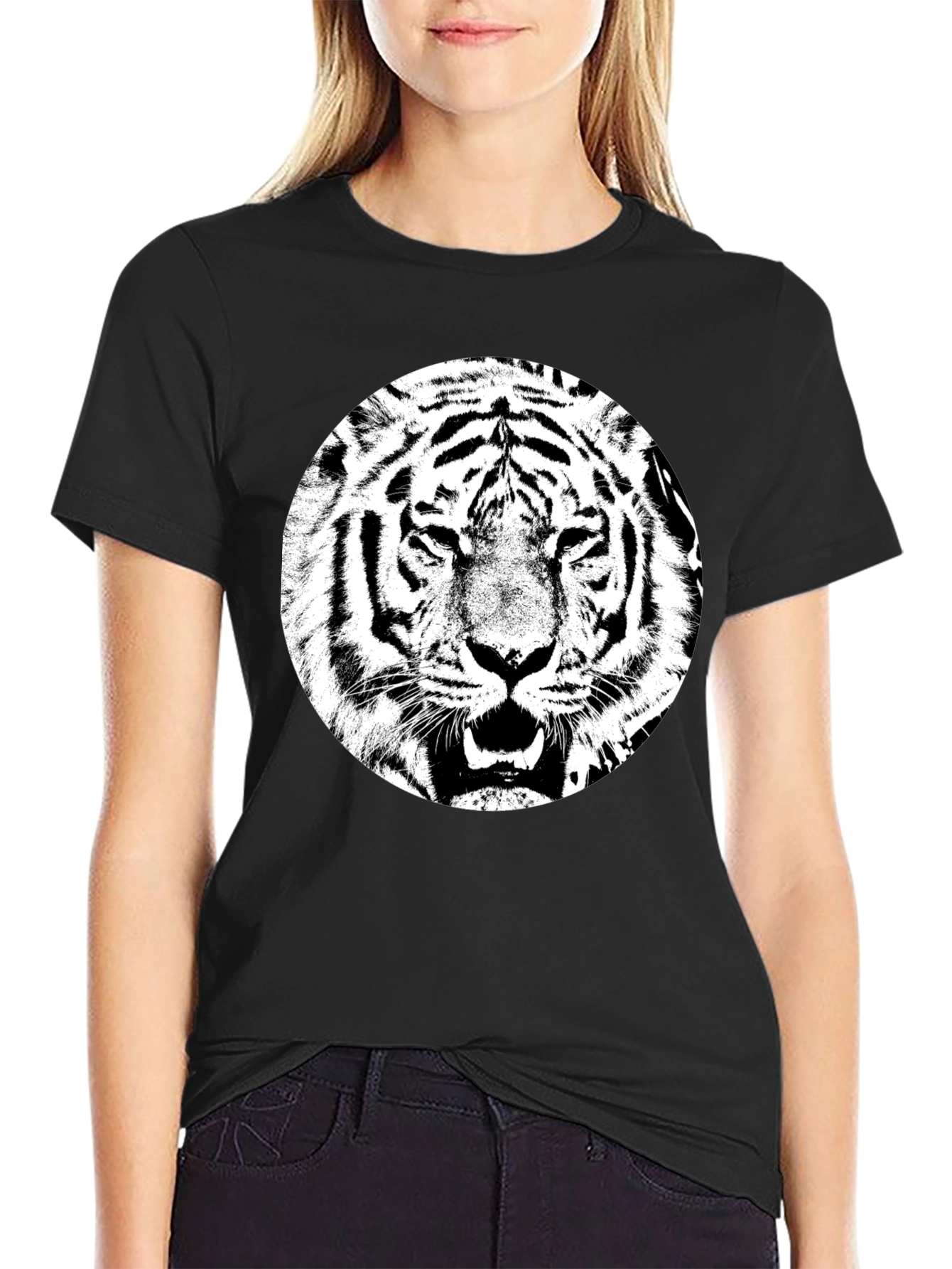 Tiger Graphic Tee - Black Cotton T-Shirt