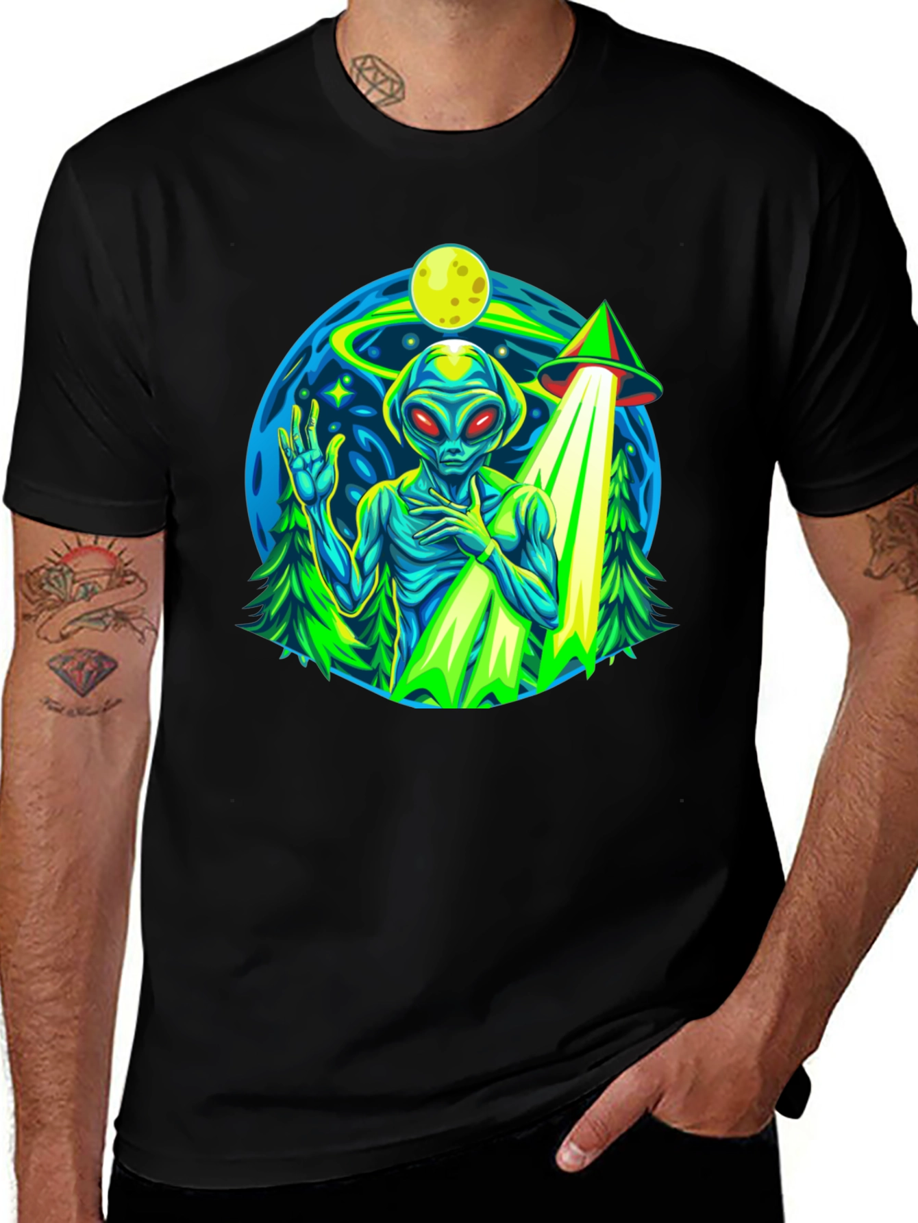 Alien UFO Abduction Graphic T-Shirt