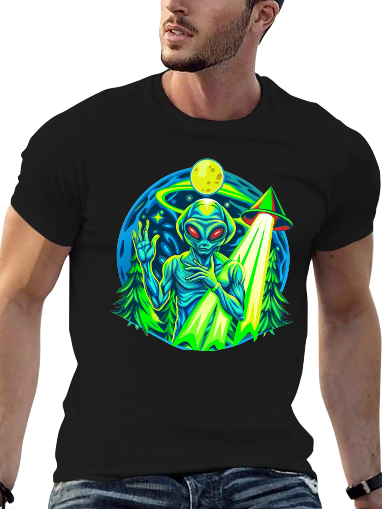 Alien UFO Abduction Graphic T-Shirt