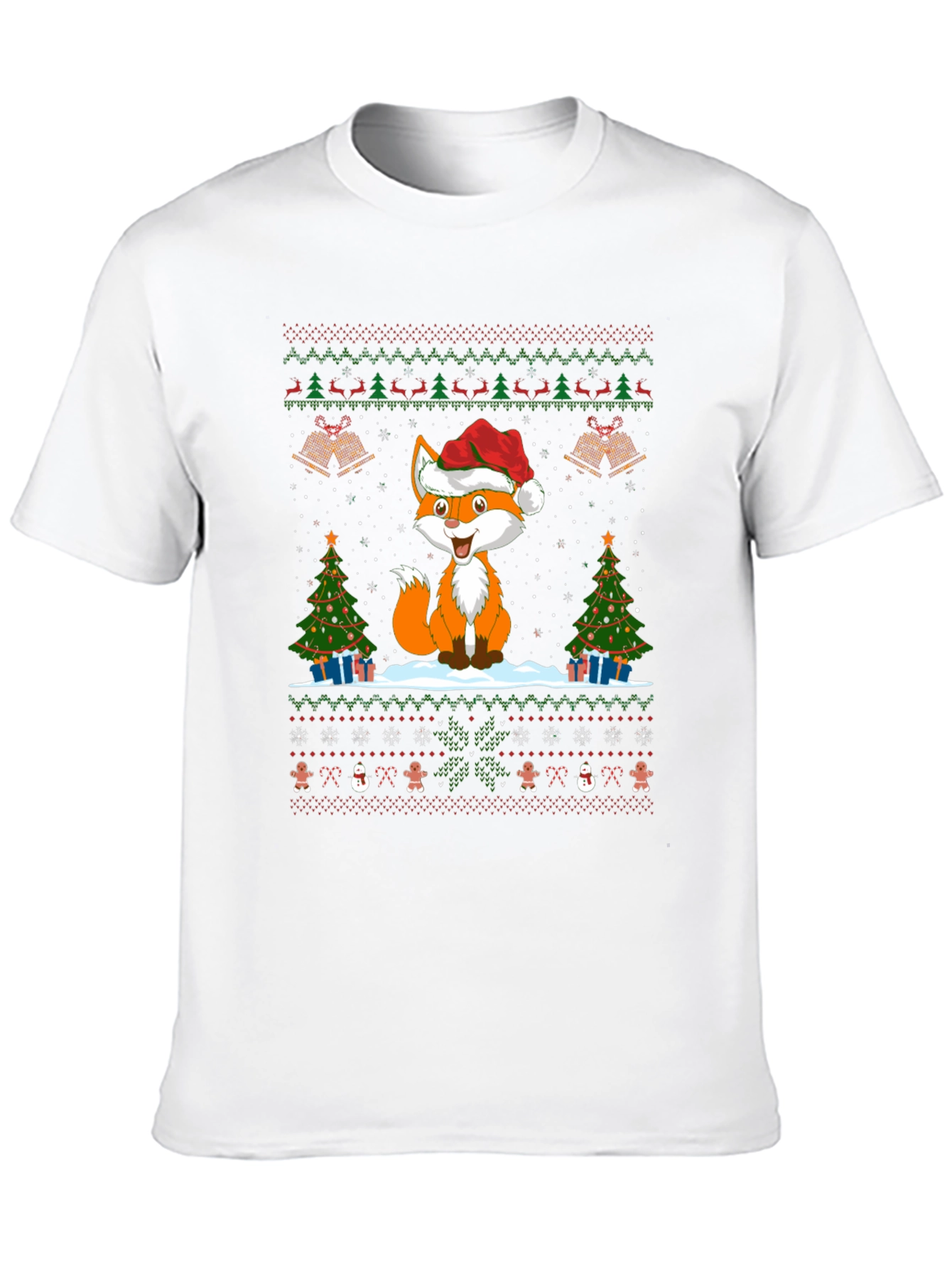 Festive Fox Christmas Pattern Black T-Shirt