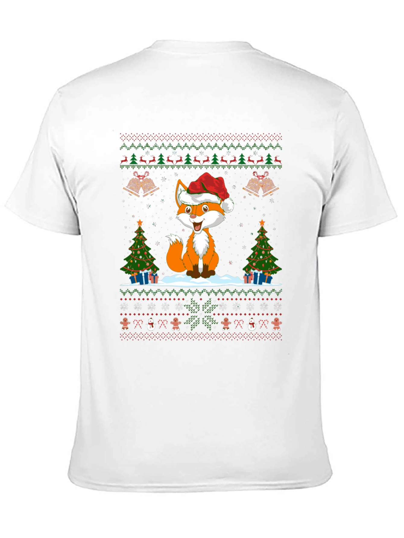 Festive Fox Christmas Pattern Black T-Shirt