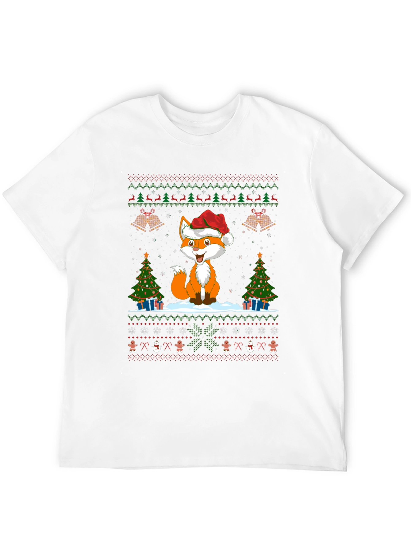 Festive Fox Christmas Pattern Black T-Shirt