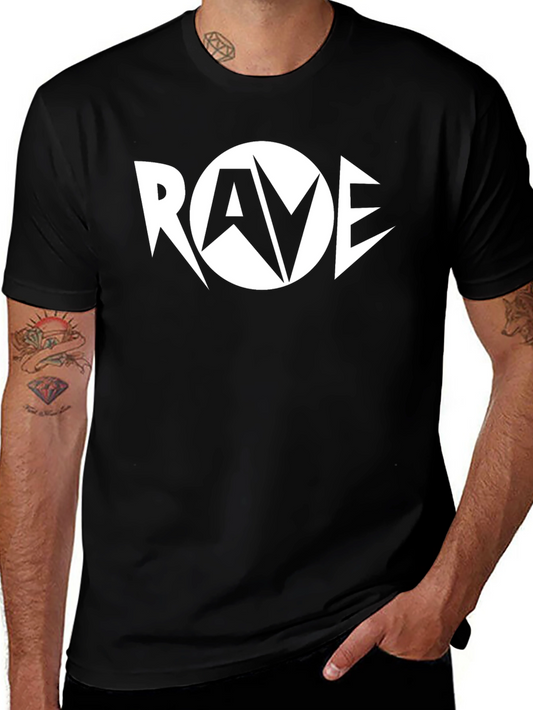 RAVE Graphic Print T-Shirt - Black Short Sleeve Cotton Blend