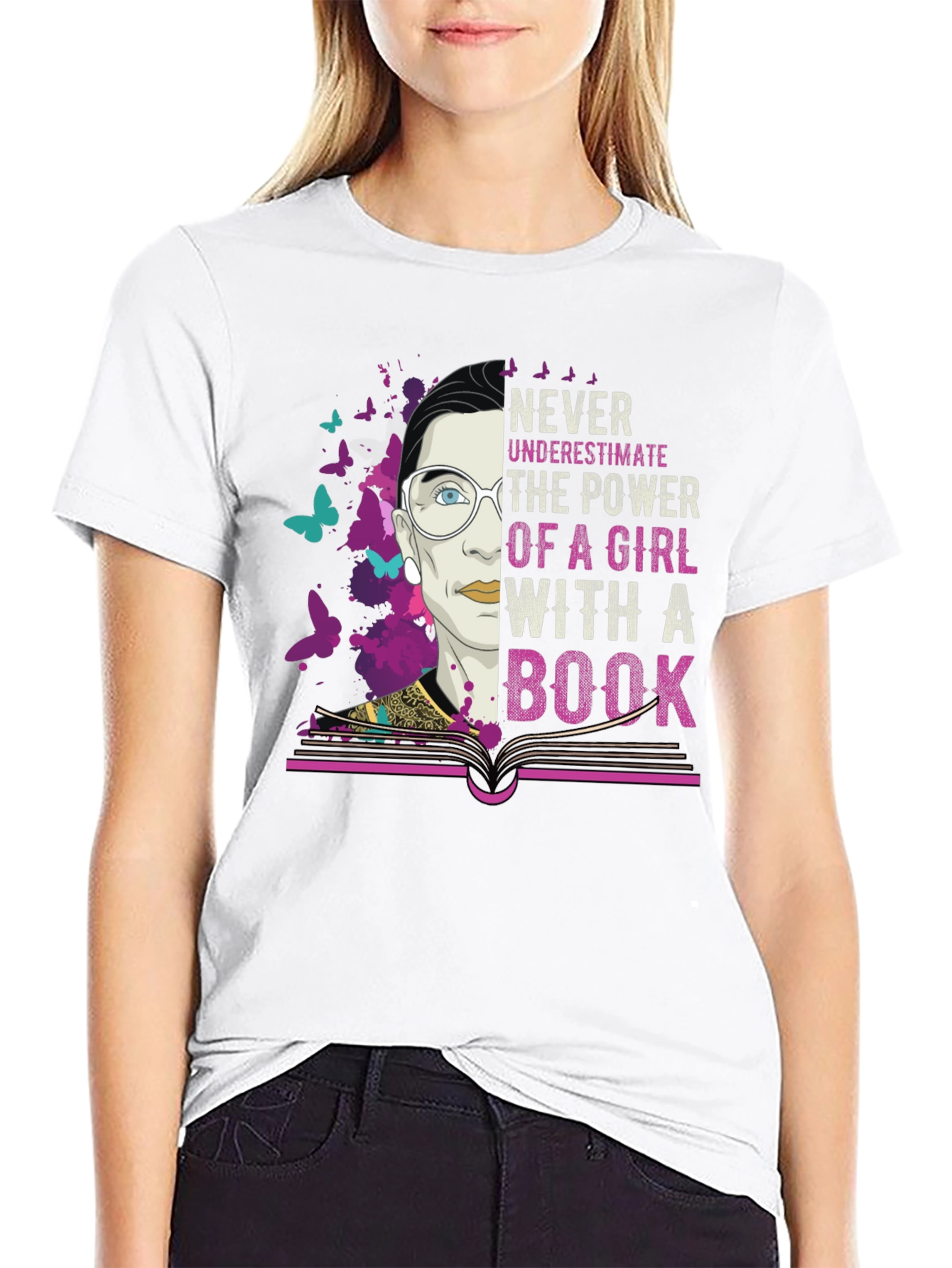 Never Underestimate Power of a Girl with Book T-Shirt