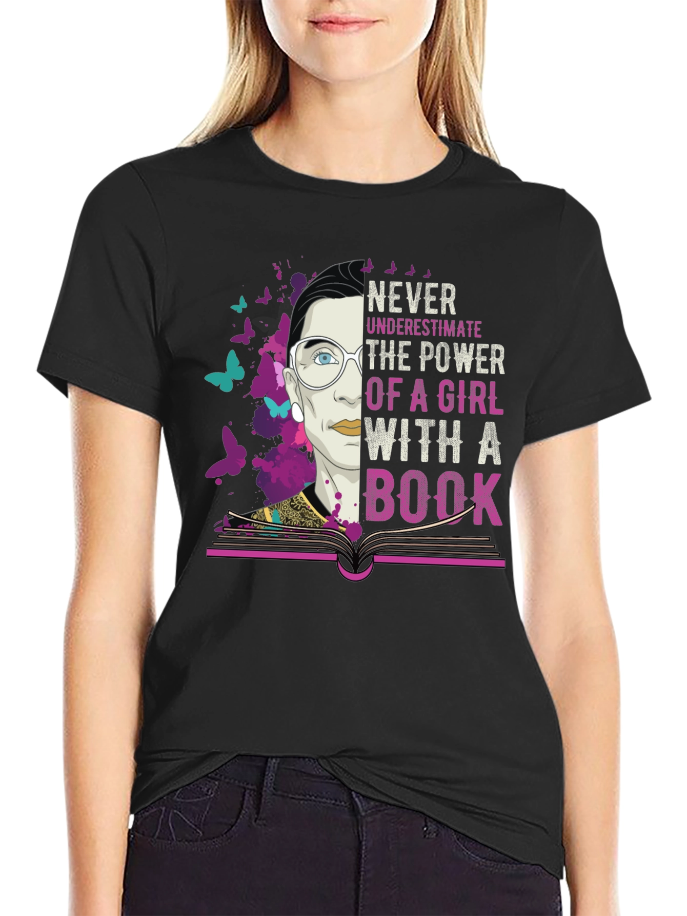 Never Underestimate Power of a Girl with Book T-Shirt