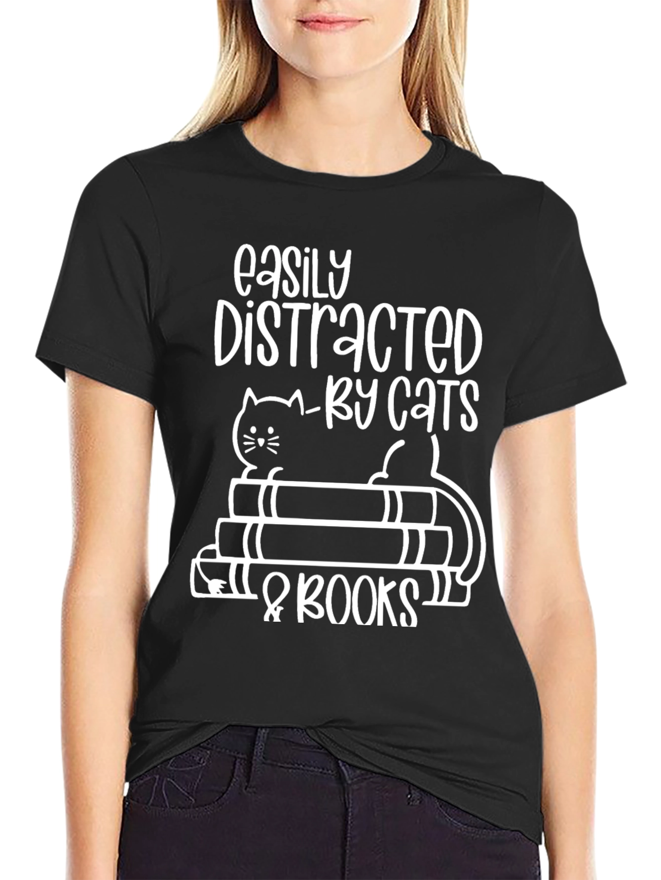 Easily Distracted by Cats & Books T-Shirt