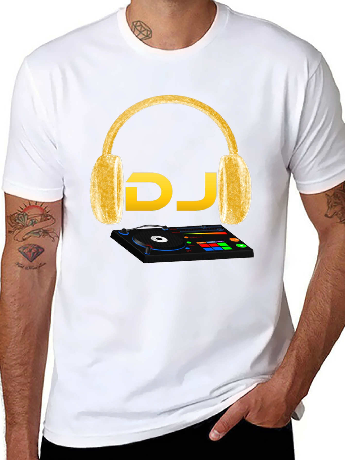 DJ Music T-Shirt - Headphones and Turntable Design