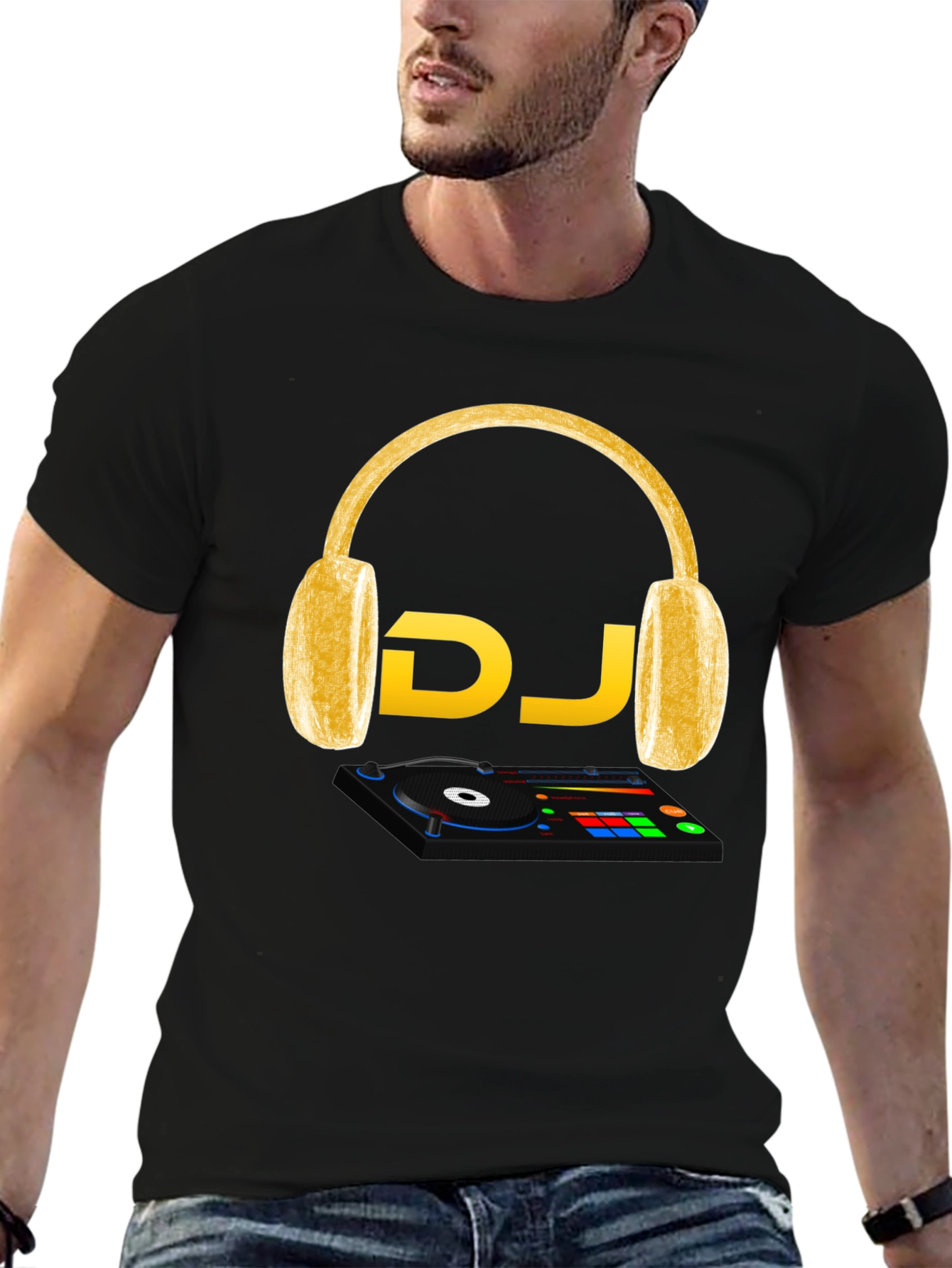 DJ Music T-Shirt - Headphones and Turntable Design